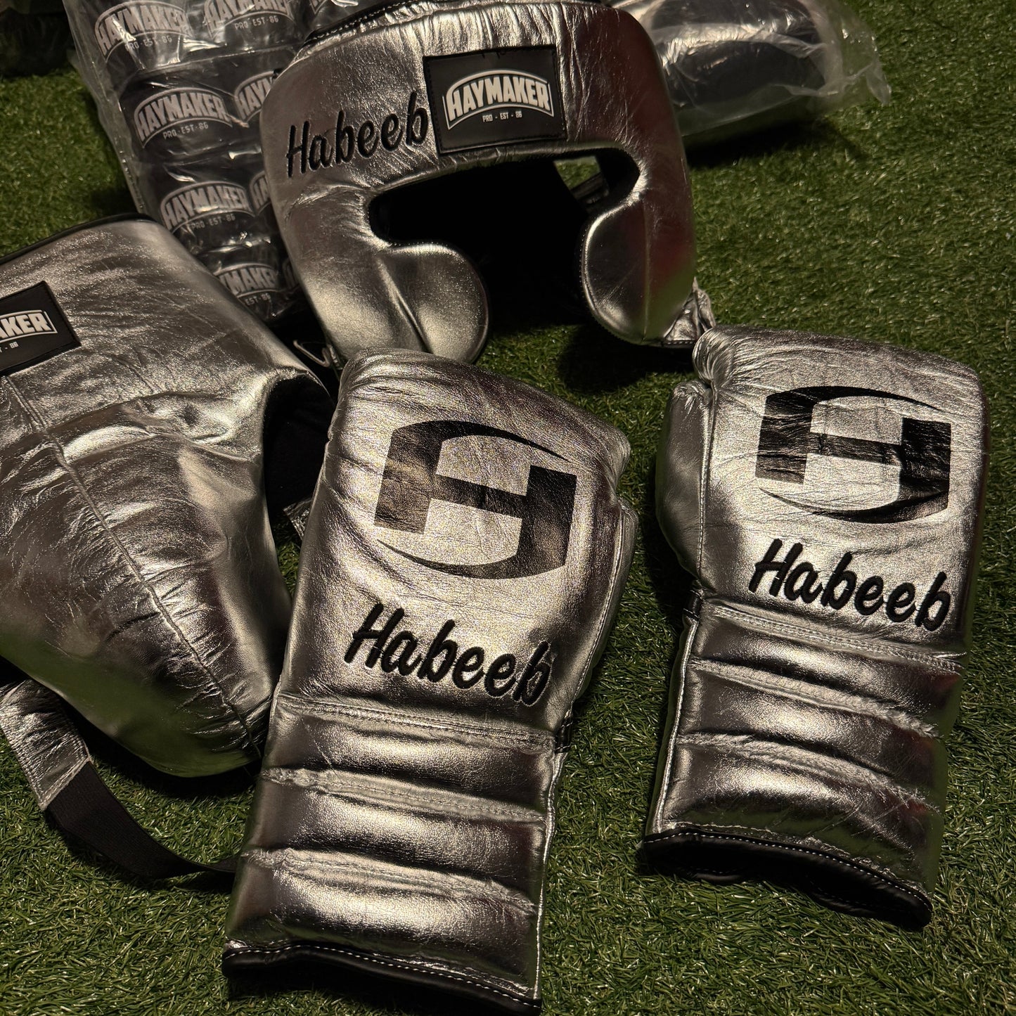 METALLIC SILVER | BOXING GLOVES & SPARRING SET | 100% LEATHER