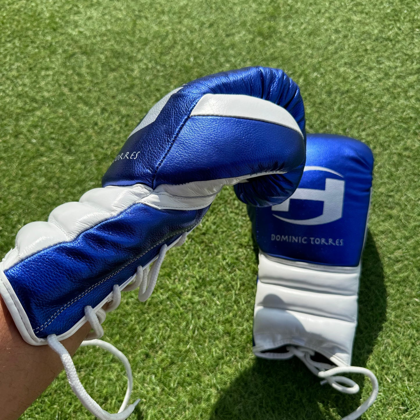 BLUE & WHITE | PRO ELITE GLOVES 100% LEATHER