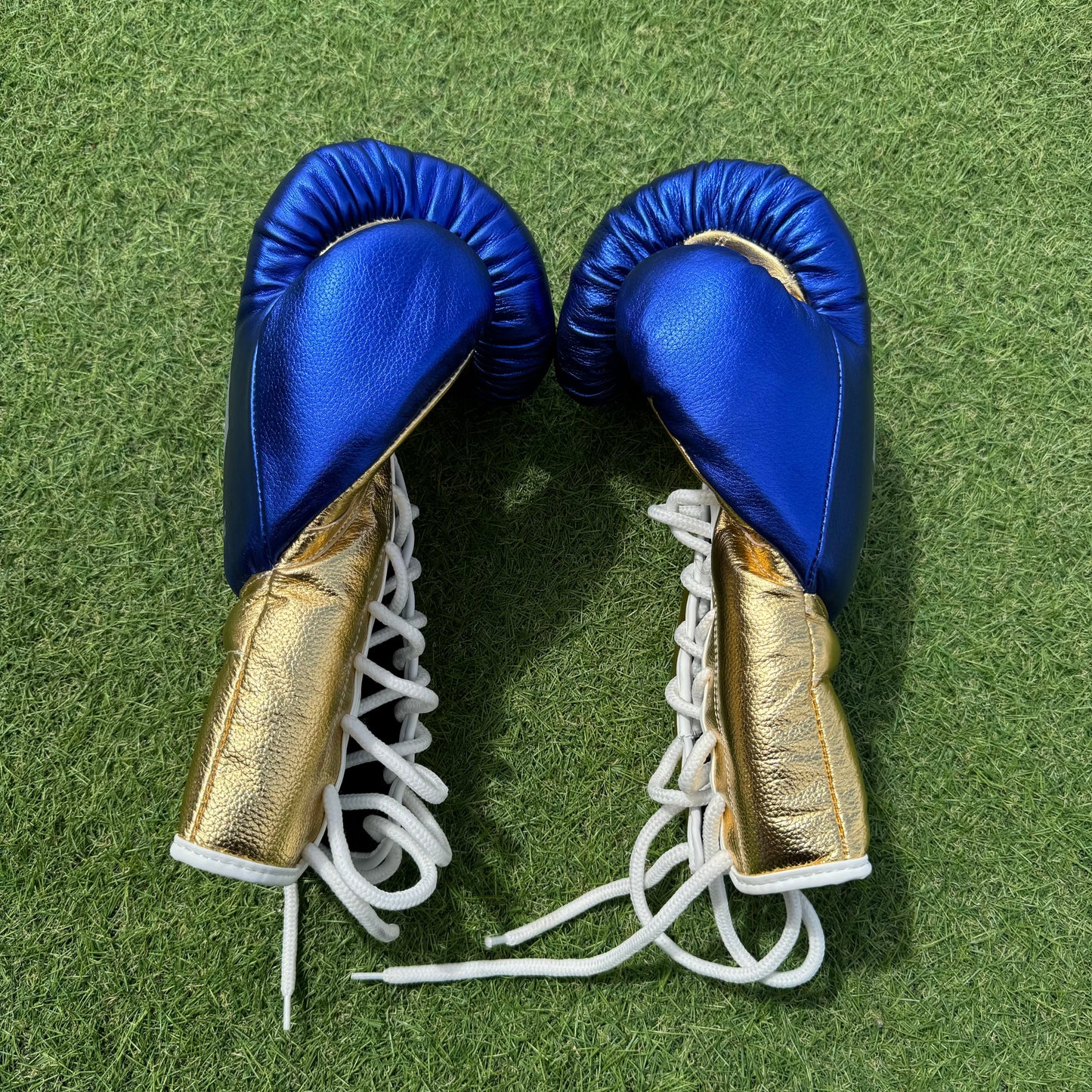 METALLIC BLUE GOLD | PRO ELITE GLOVES 100% LEATHER