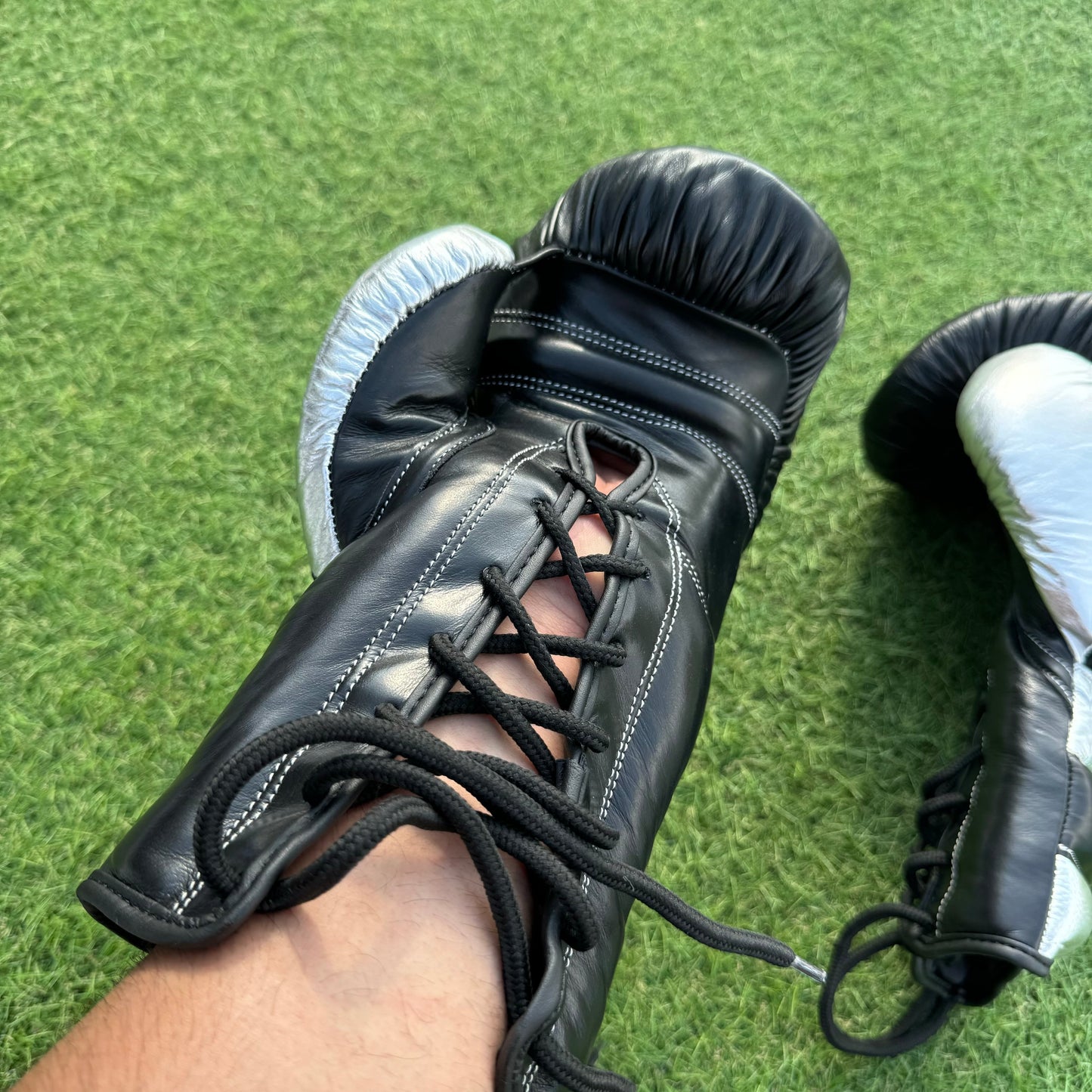 BLACK & SILVER | PRO ELITE GLOVES 100% LEATHER