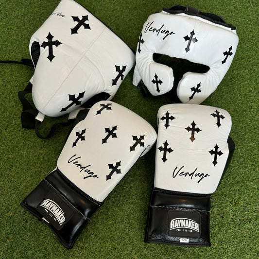 BLK & WHITE| CRUCIFIX | BOXING GLOVES & SPARRING SET | 100% LEATHER