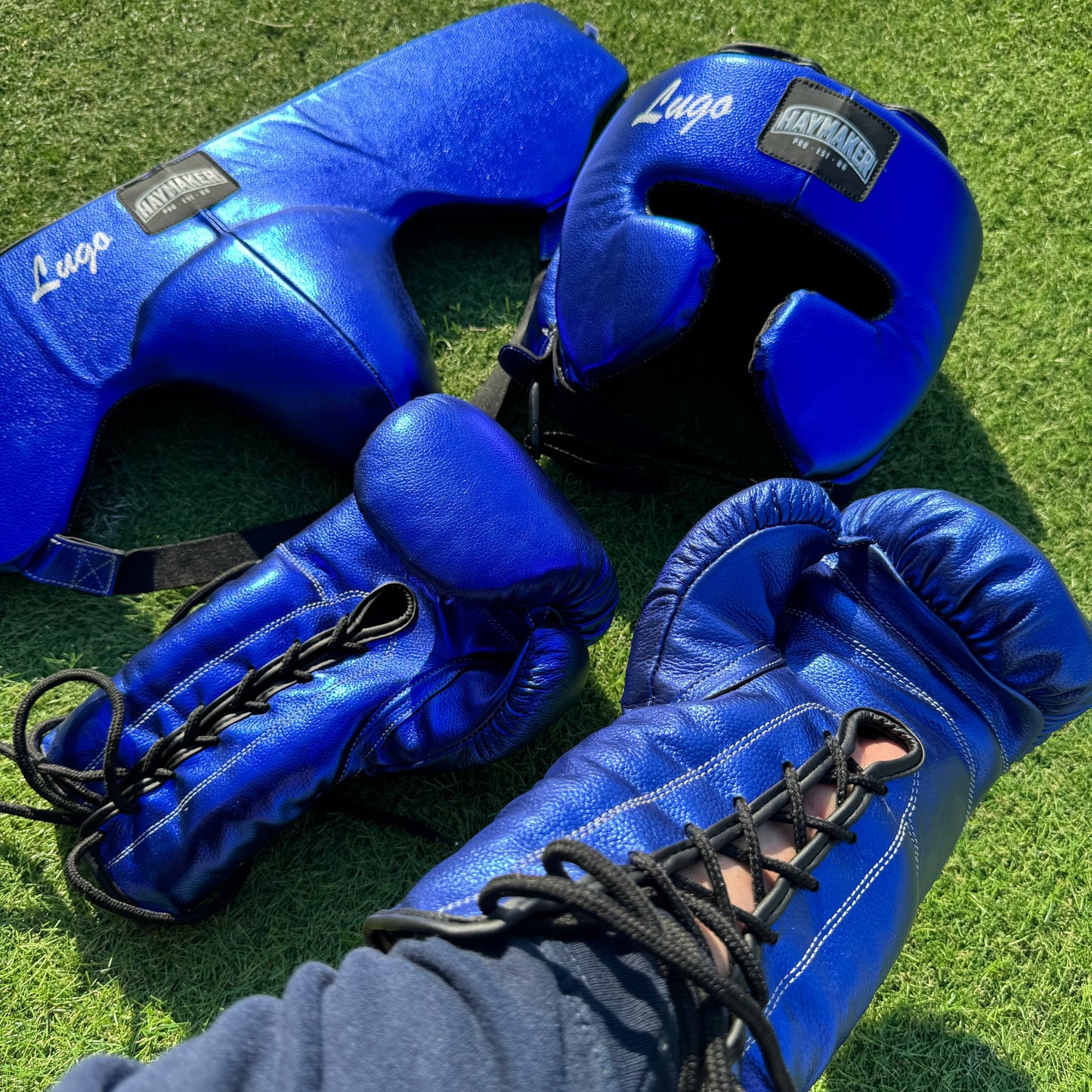 METALLIC BLUE | BOXING GLOVES & SPARRING SET | 100% LEATHER