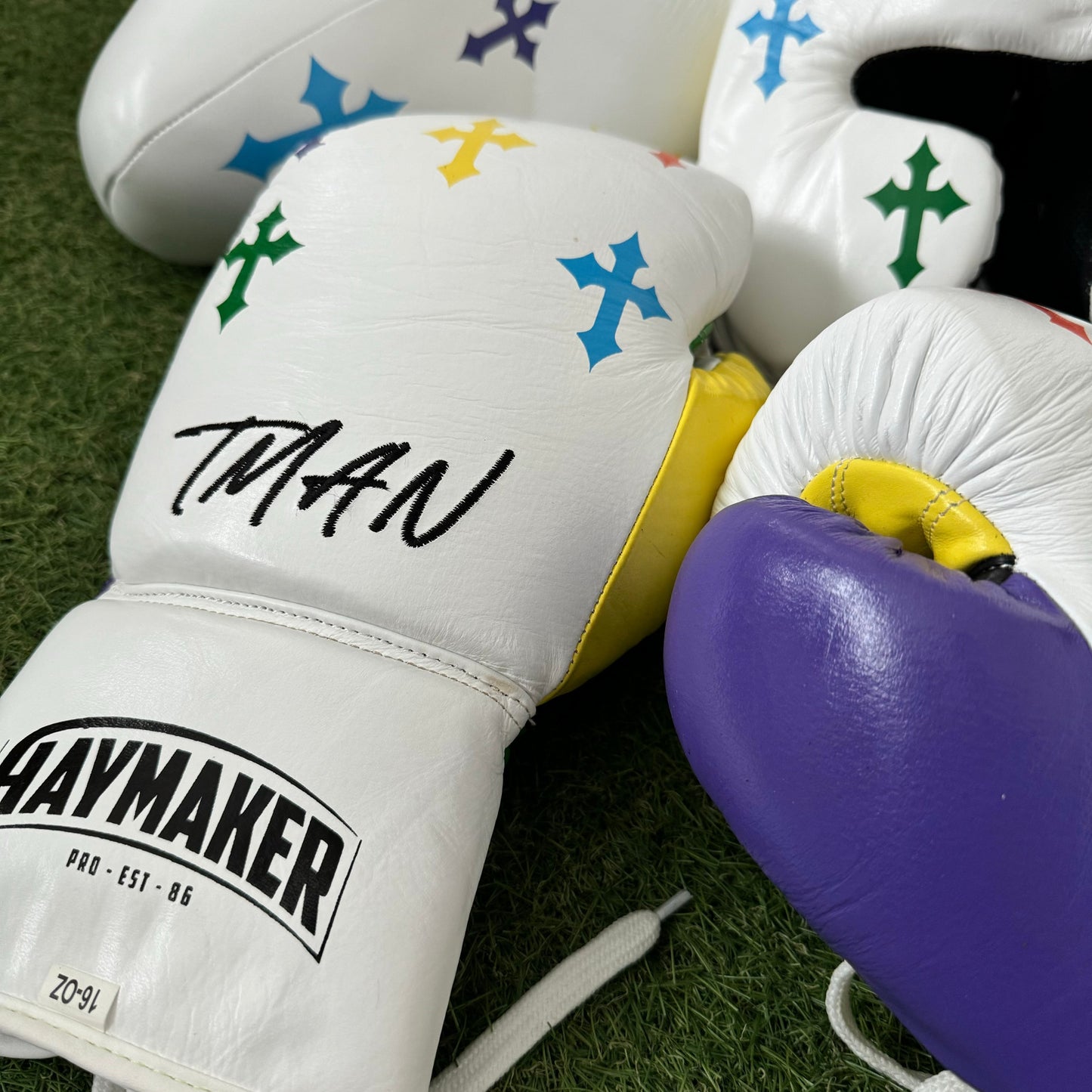 WHITE | MULTI COLOR CRUCIFIX | SPARRING SET | 100% LEATHER