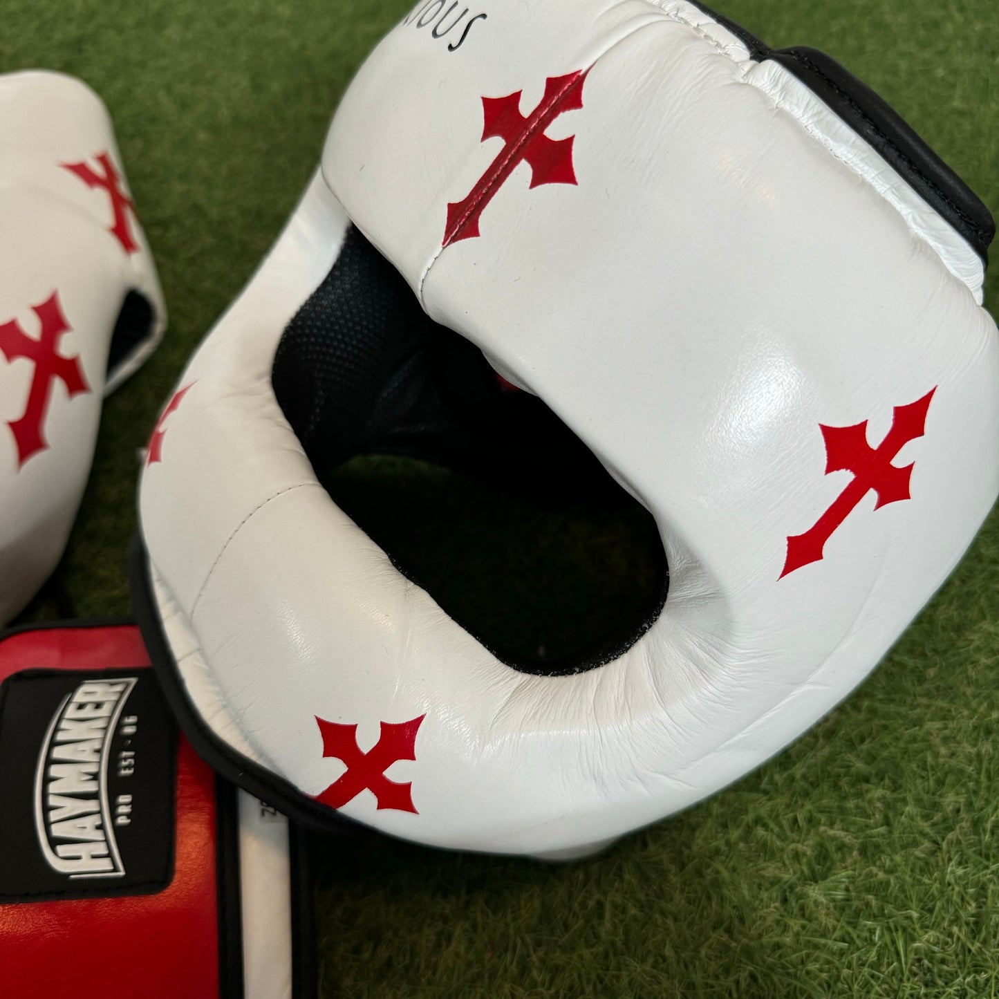 RED & WHITE | CRUCIFIX | BOXING GLOVES & SPARRING SET | 100% LEATHER