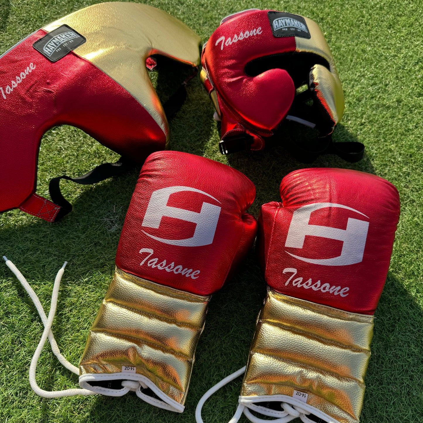 METALLIC RED & GOLD | BOXING GLOVES & SPARRING SET 100% LEATHER