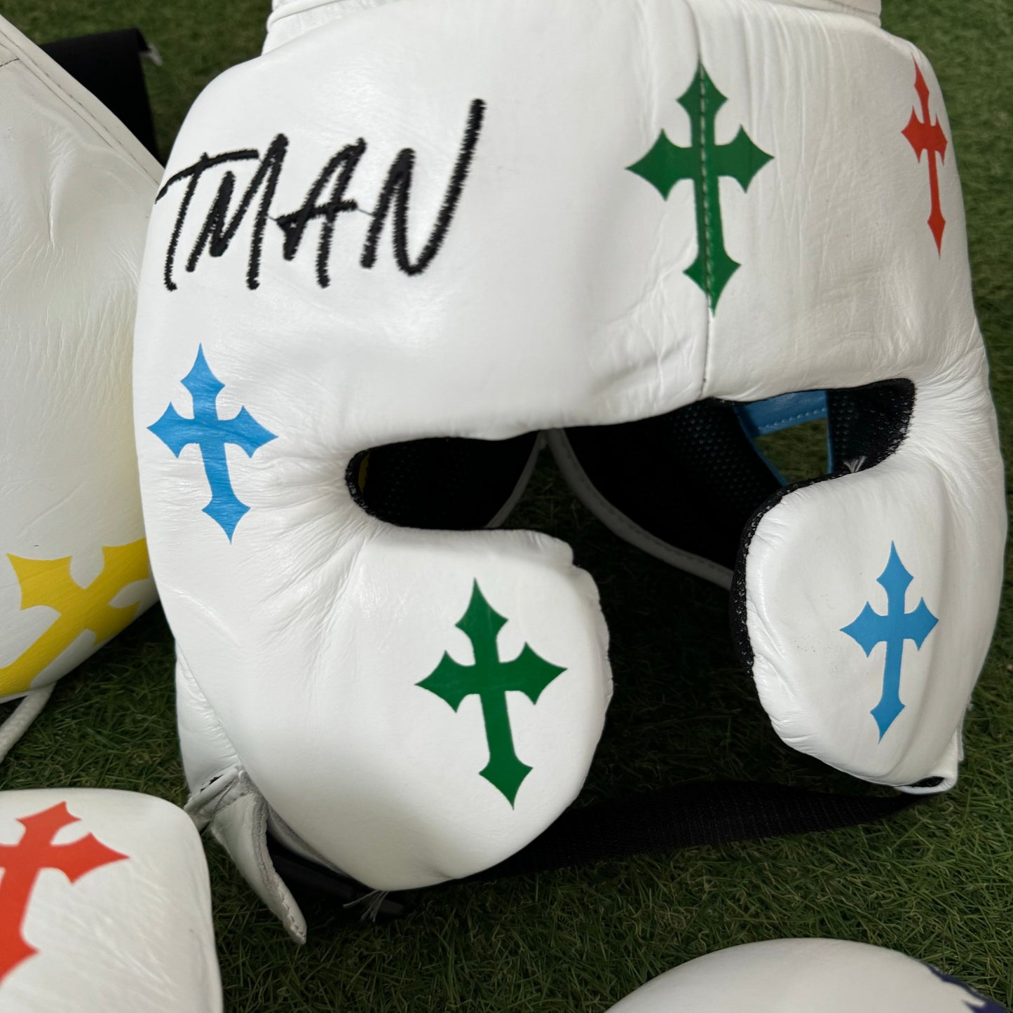 WHITE | MULTI COLOR CRUCIFIX | SPARRING SET | 100% LEATHER