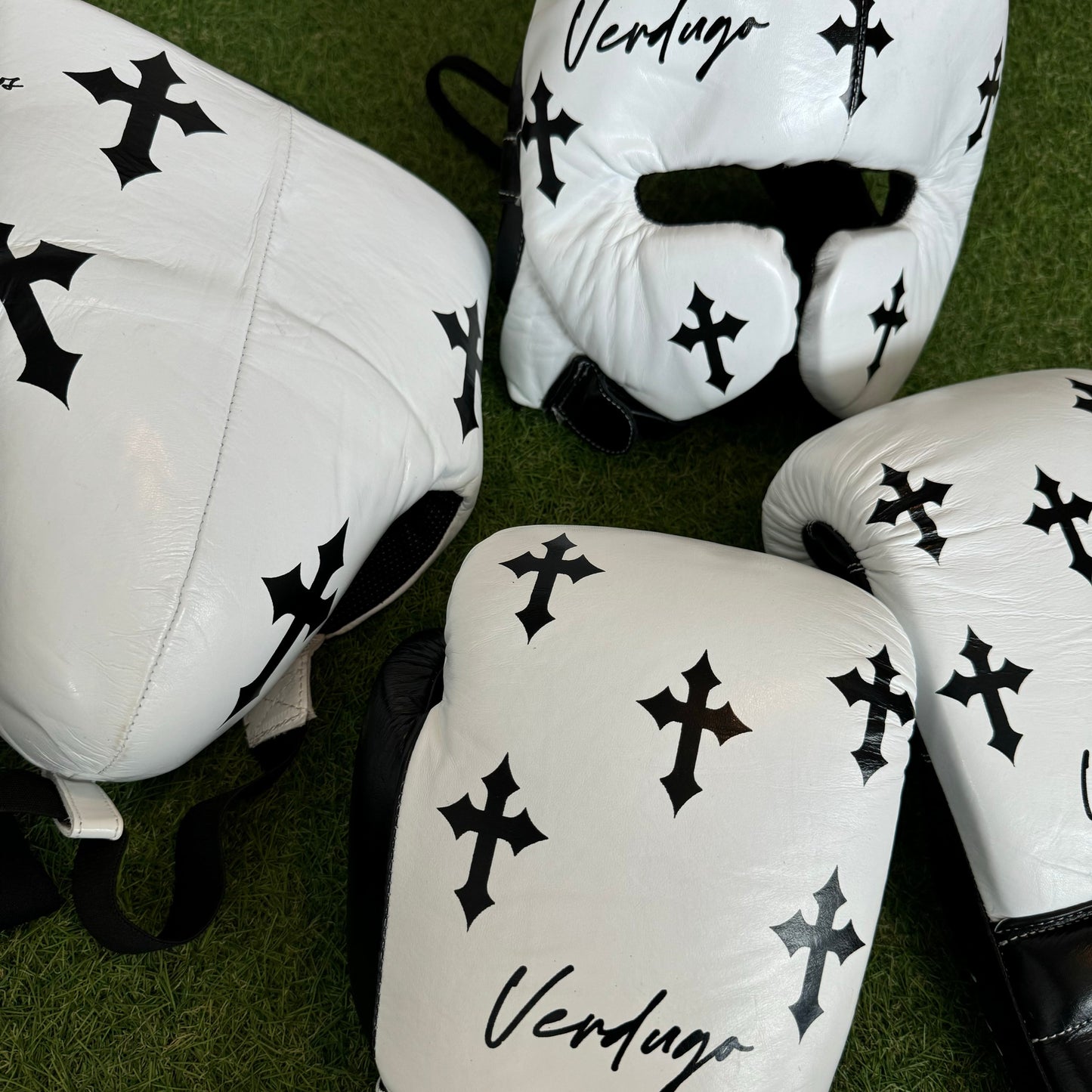 BLK & WHITE| CRUCIFIX | BOXING GLOVES & SPARRING SET | 100% LEATHER