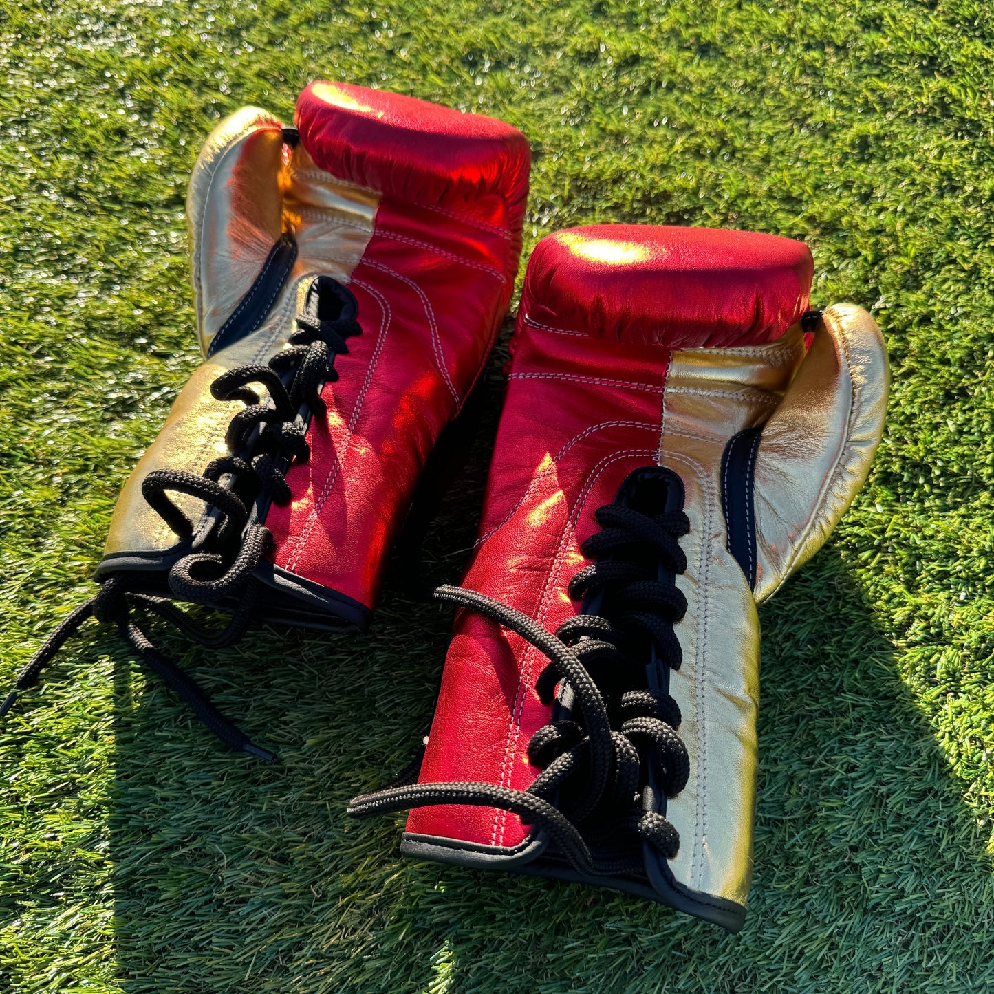 METALLIC RED & GOLD | PRO ELITE GLOVES 100% LEATHER
