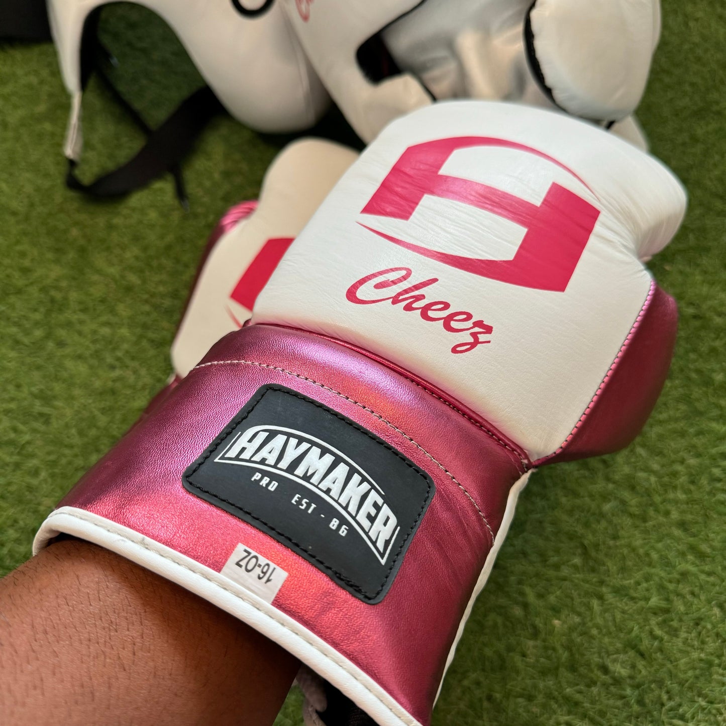 WHITE WITH PINK TRIM | SPARRING SET | 100% LEATHER