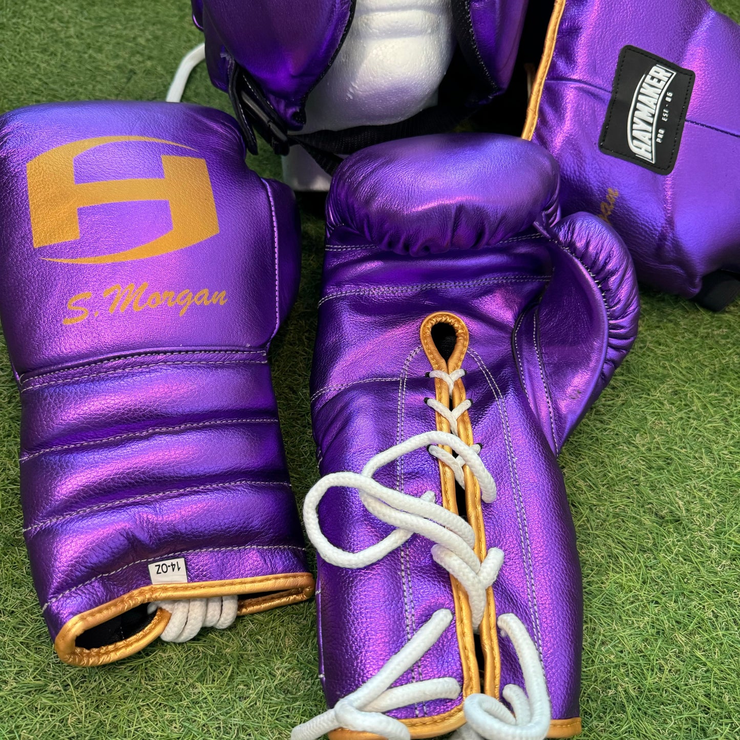 METALLIC PURPLE & GOLD TRIM | BOXING GLOVES & SPARRING SET | 100% LEATHER