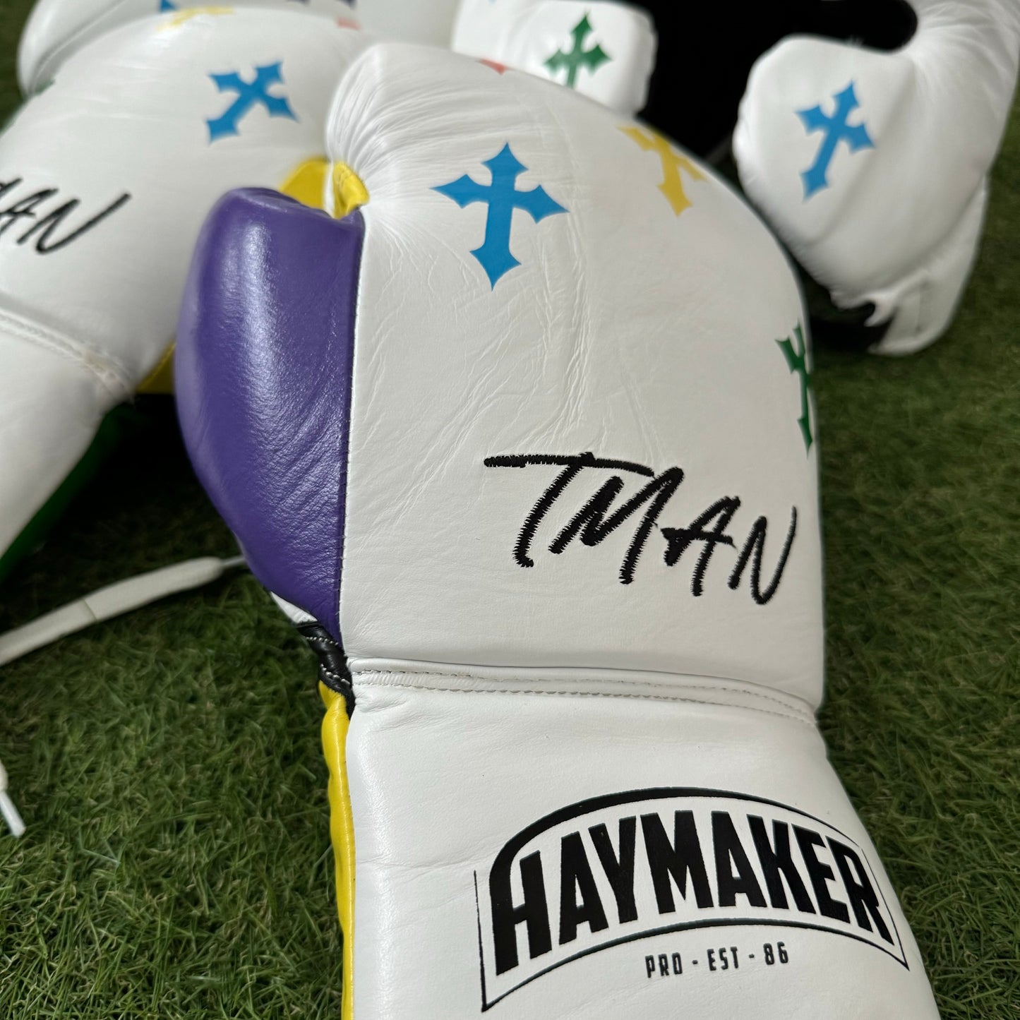 WHITE | MULTI COLOR CRUCIFIX | SPARRING SET | 100% LEATHER