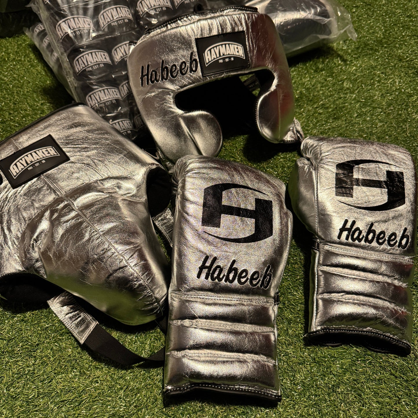 METALLIC SILVER | BOXING GLOVES & SPARRING SET | 100% LEATHER