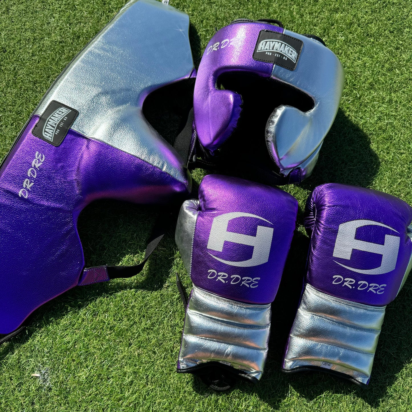 METALLIC PURPLE & SILVER | BOXING GLOVES & SPARRING SET | 100% LEATHER
