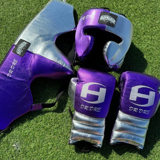 METALLIC PURPLE & SILVER | BOXING GLOVES & SPARRING SET | 100% LEATHER