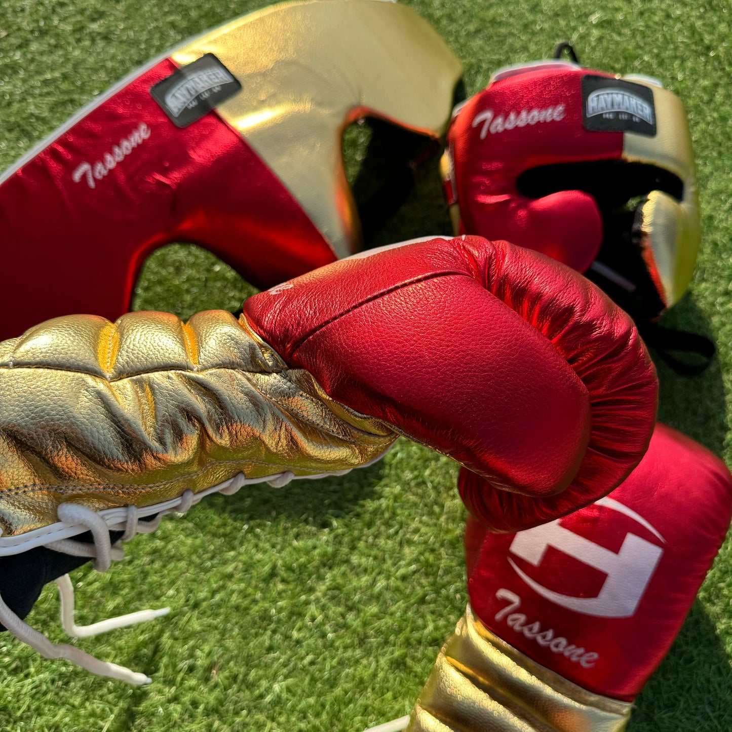 METALLIC RED & GOLD | BOXING GLOVES & SPARRING SET 100% LEATHER