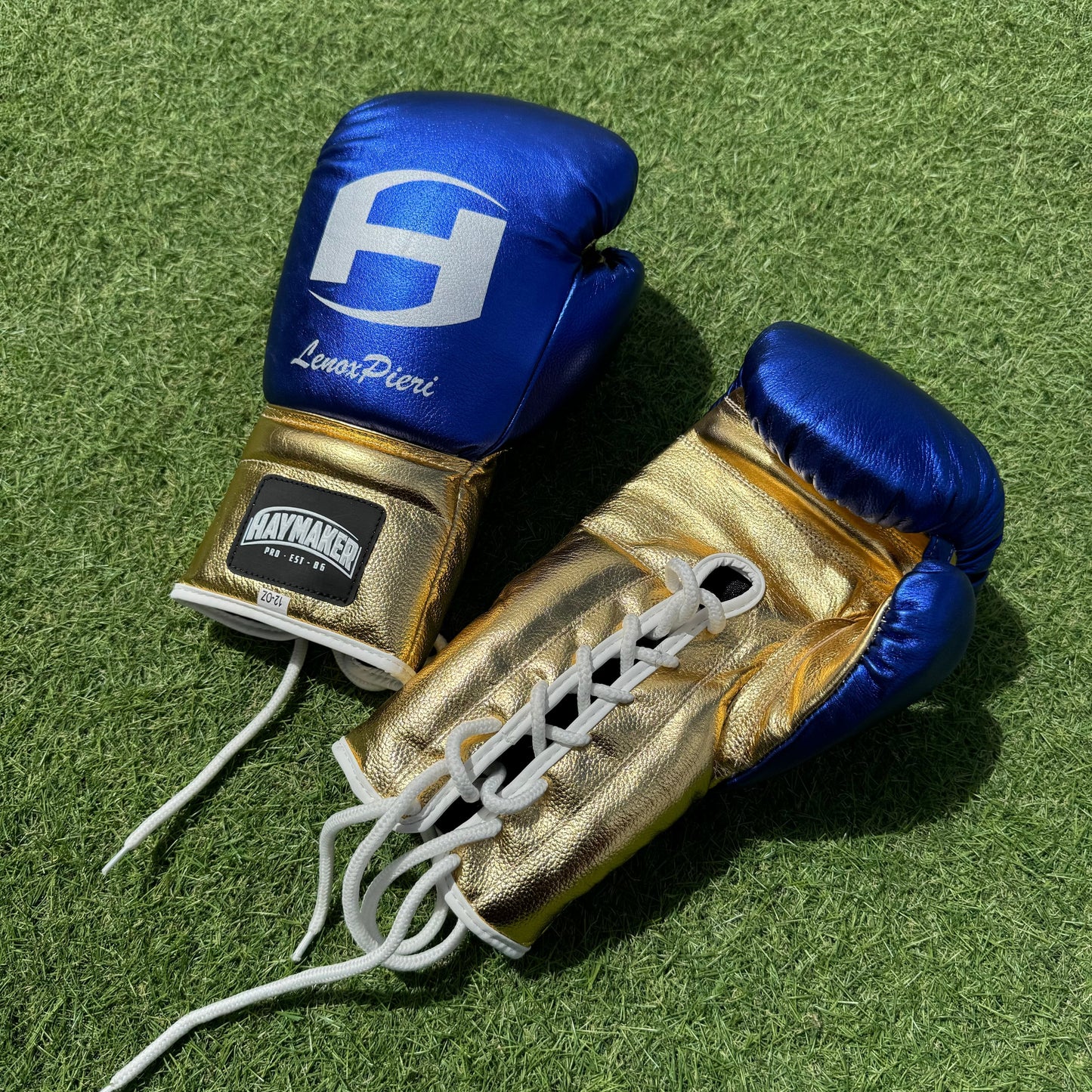 METALLIC BLUE GOLD | PRO ELITE GLOVES 100% LEATHER