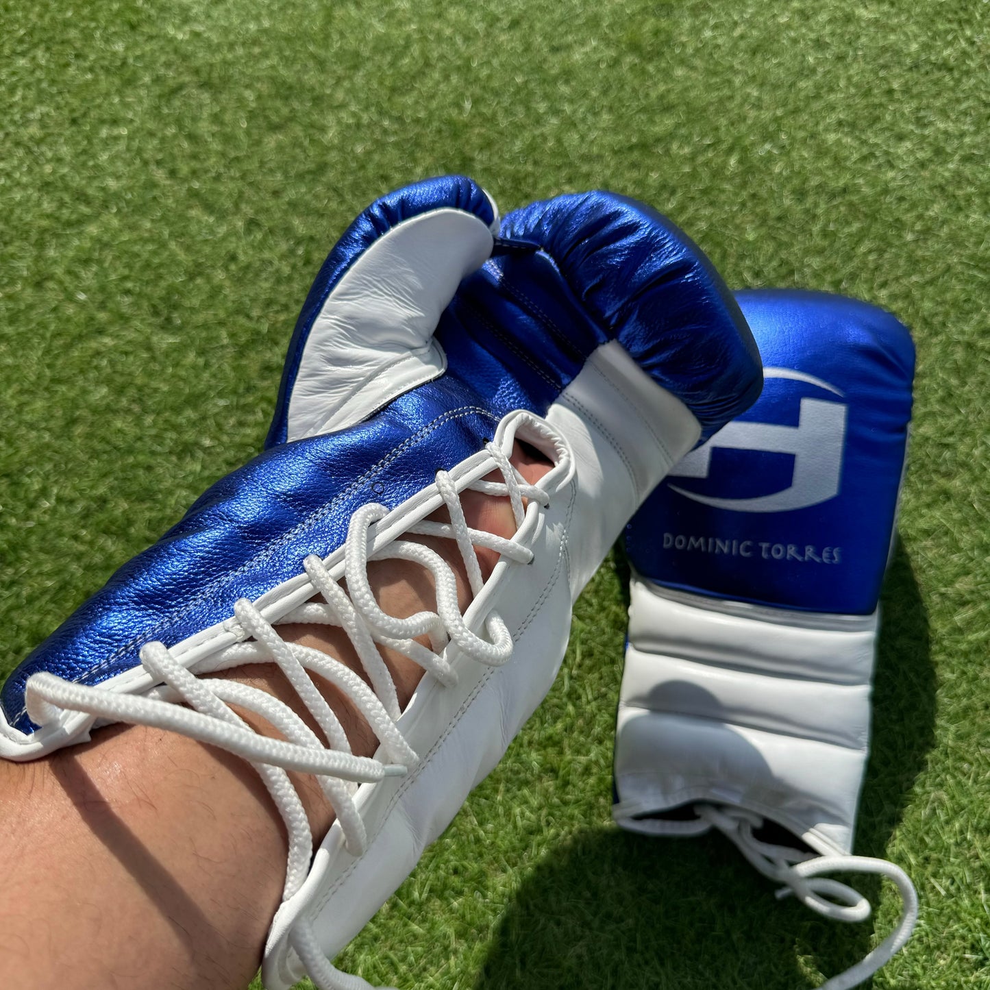 BLUE & WHITE | PRO ELITE GLOVES 100% LEATHER