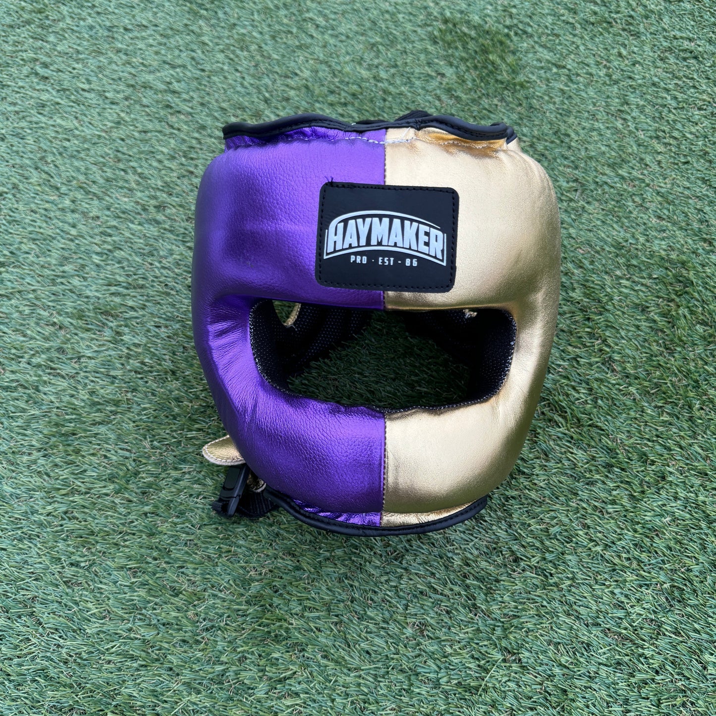 METALLIC PURPLE & GOLD | BOXING HEADGEAR | 100% LEATHER ( CLICK TO CHANGE STYLE )