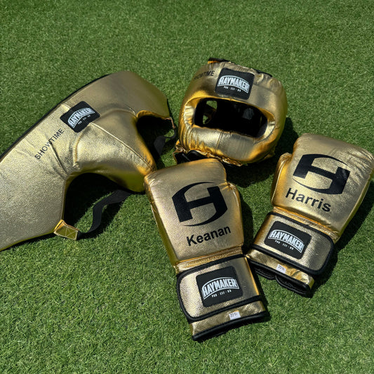 METALLIC GOLD | BOXING GLOVES & SPARRING SET | 100% LEATHER
