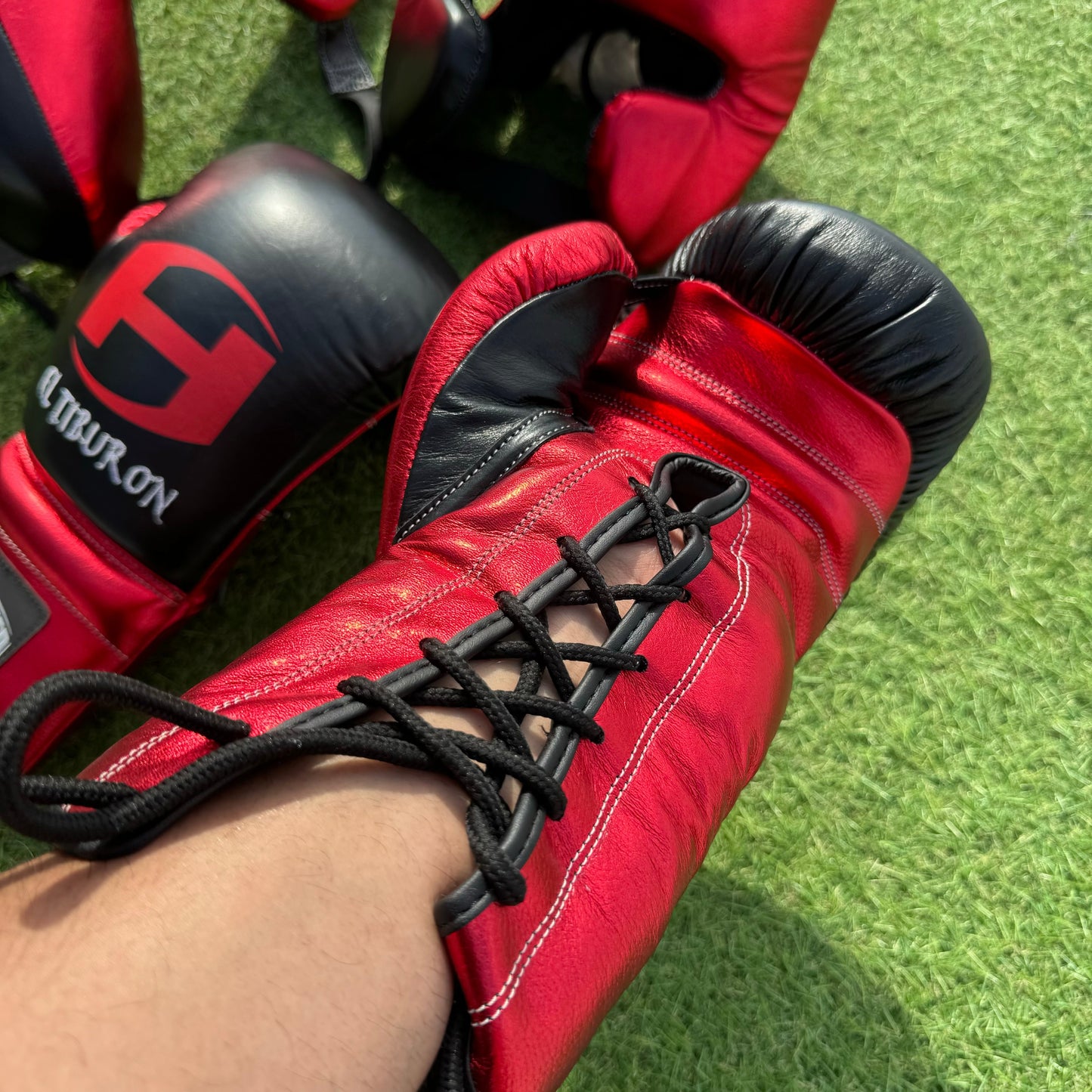 METALLIC RED & BLACK | BOXING GLOVES & SPARRING SET 100% LEATHER