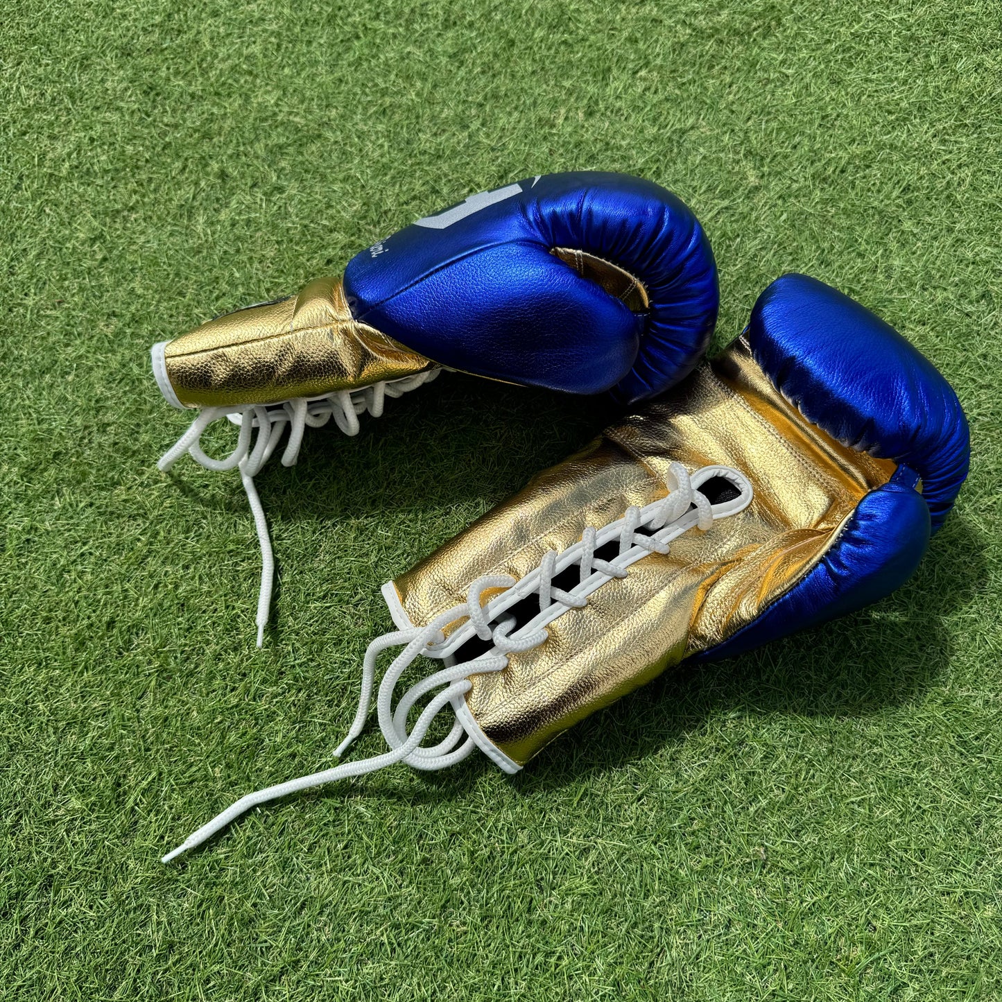 METALLIC BLUE GOLD | PRO ELITE GLOVES 100% LEATHER