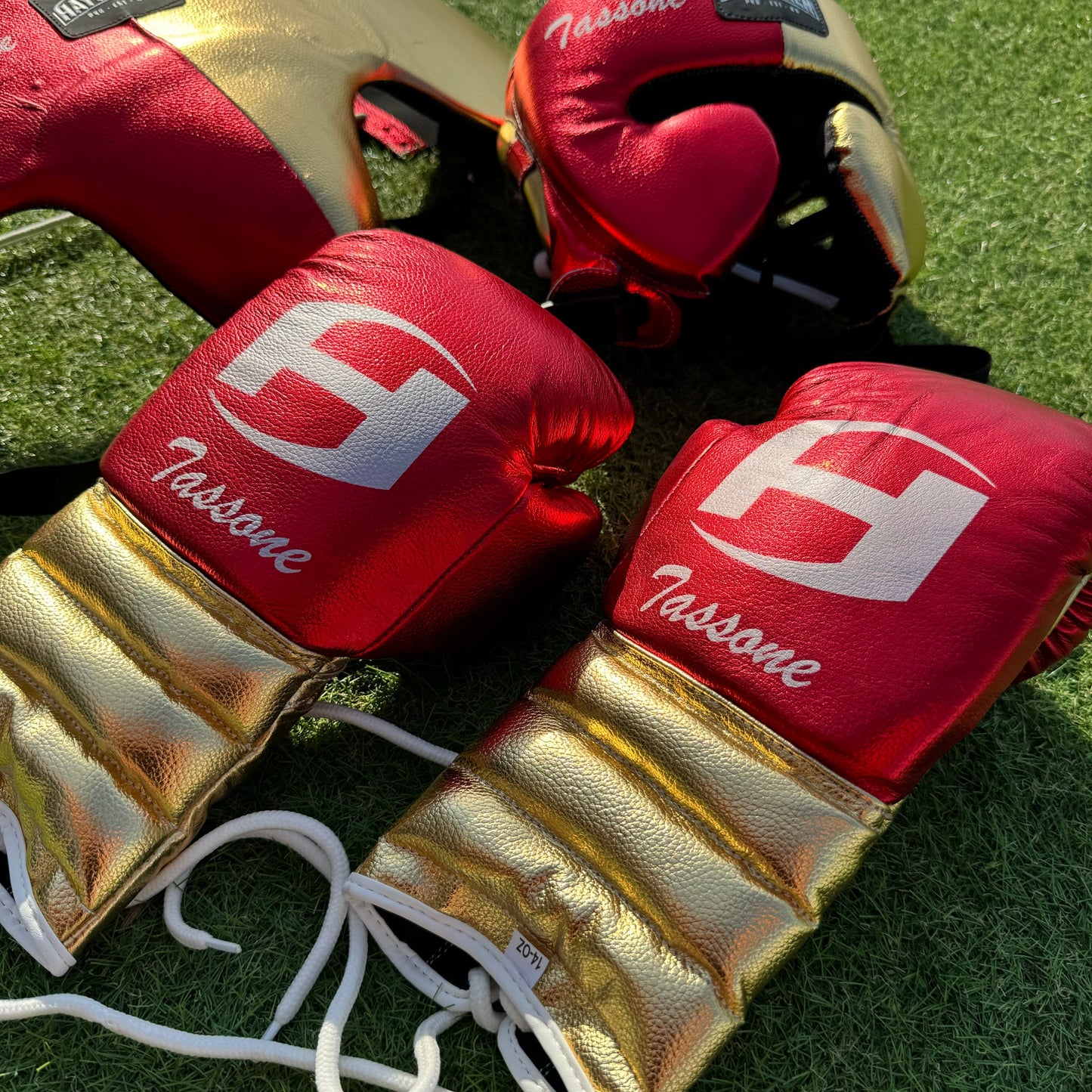 METALLIC RED & GOLD | BOXING GLOVES & SPARRING SET 100% LEATHER