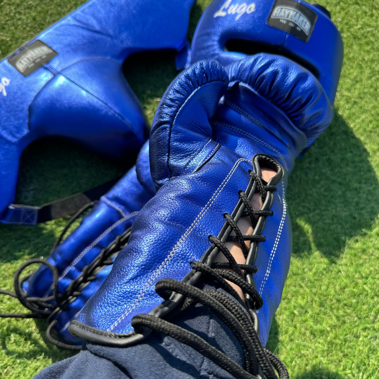 METALLIC BLUE | BOXING GLOVES & SPARRING SET | 100% LEATHER