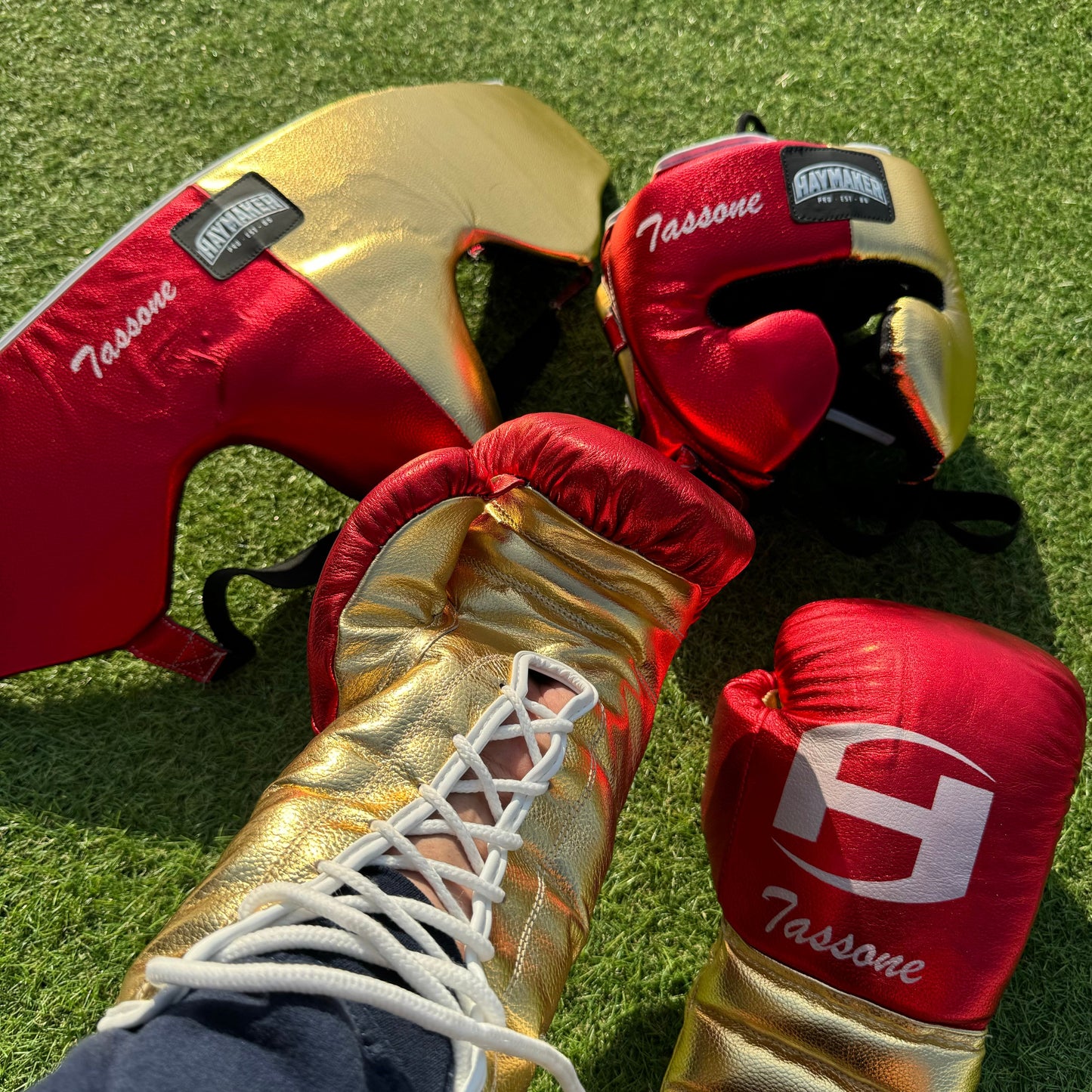 METALLIC RED & GOLD | BOXING GLOVES & SPARRING SET 100% LEATHER