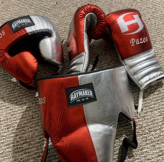 METALLIC RED & SILVER | BOXING GLOVES & SPARRING SET 100% LEATHER