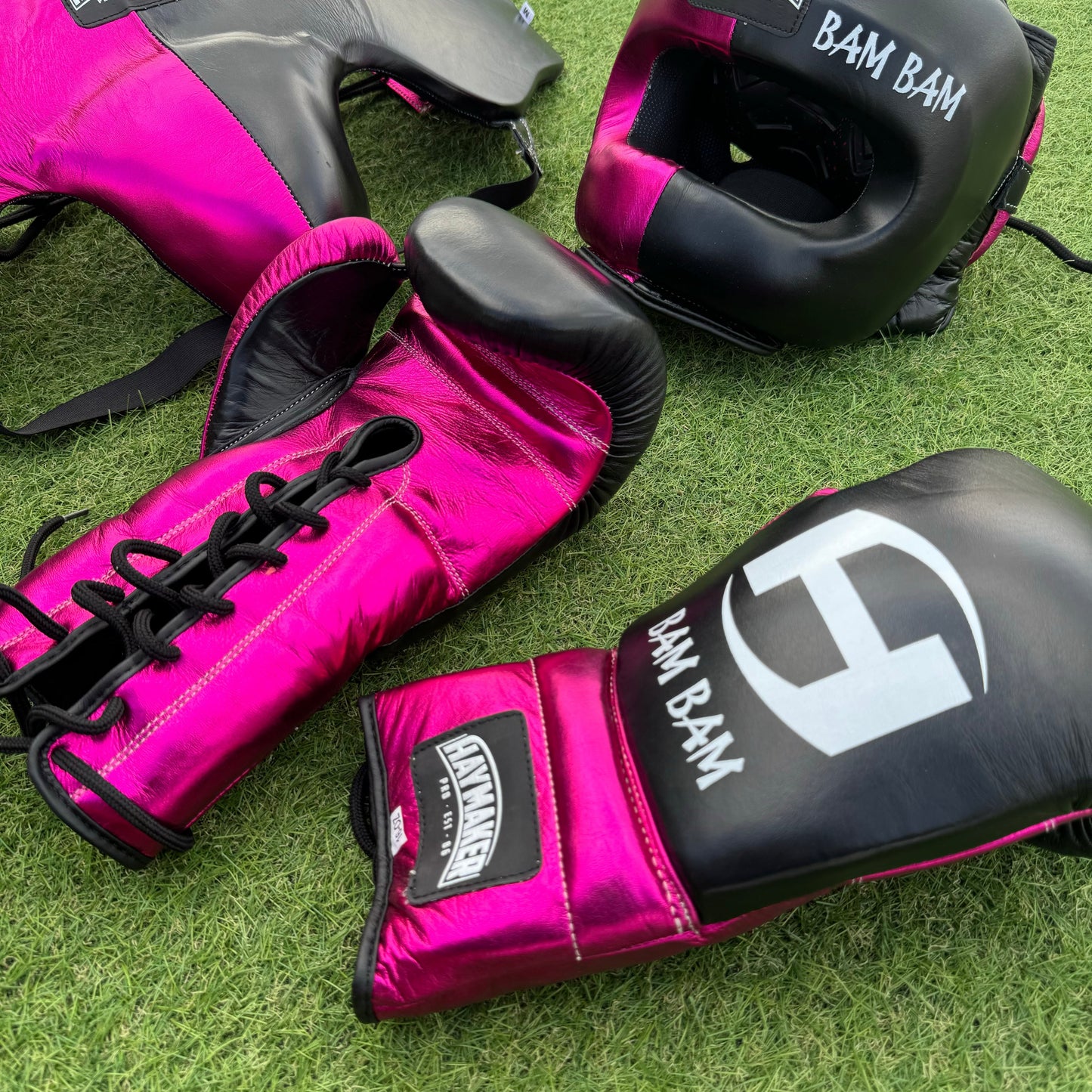 METALLIC PINK & BLACK | BOXING GLOVES & SPARRING SET | 100% LEATHER