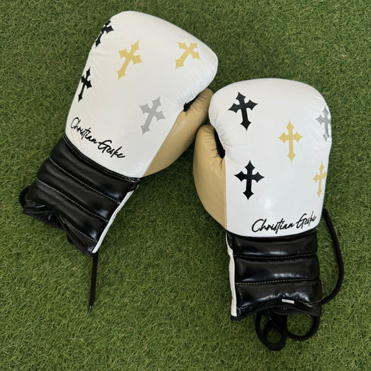 HM CRUCIFIX CREAM, BLACK & WHITE | PRO ELITE GLOVES 100% LEATHER