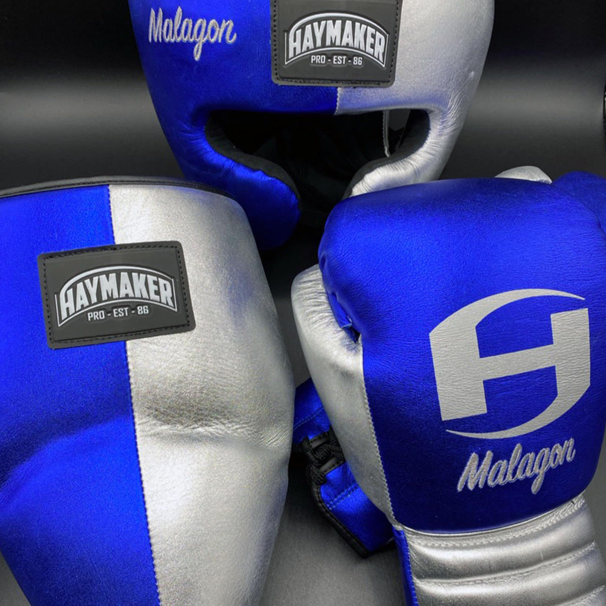 METALLIC BLUE & SILVER | BOXING GLOVES & SPARRING SET | 100% LEATHER