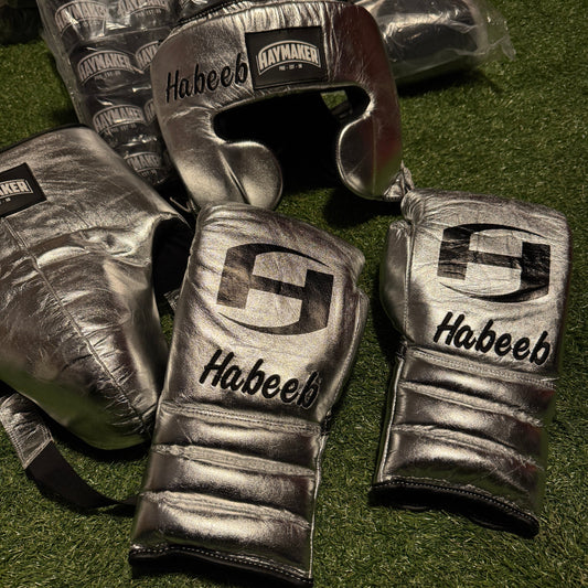 METALLIC SILVER | BOXING GLOVES & SPARRING SET | 100% LEATHER