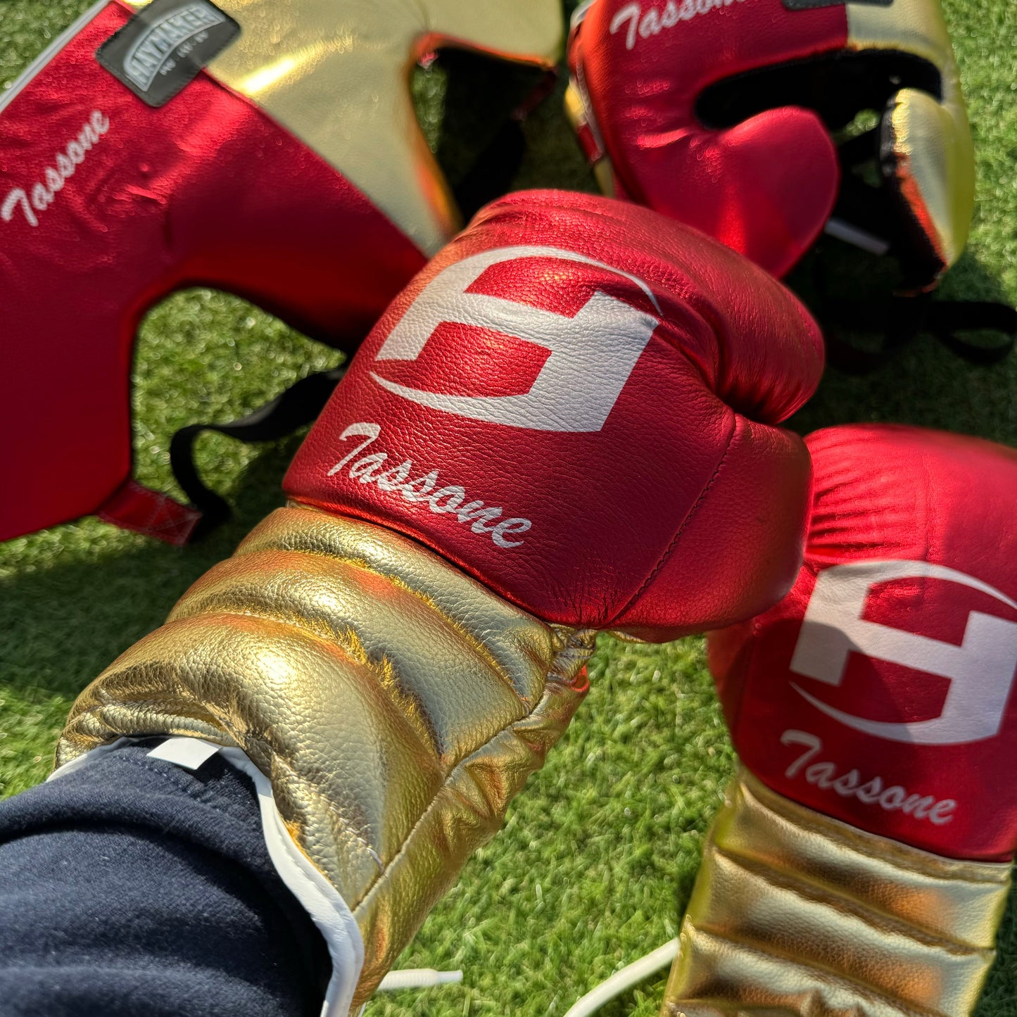 METALLIC RED & GOLD | BOXING GLOVES & SPARRING SET 100% LEATHER