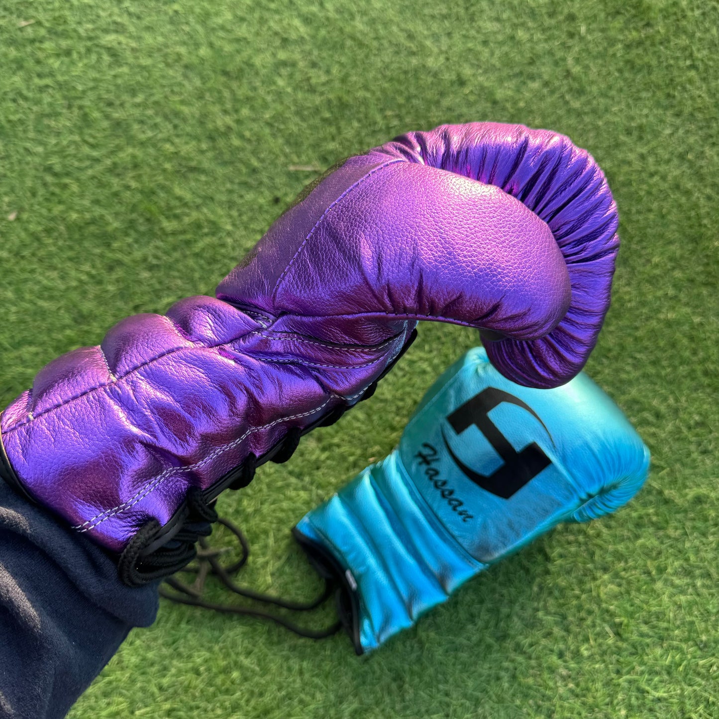 METALLIC PURPLE & TEAL | PRO ELITE GLOVES 100% LEATHER
