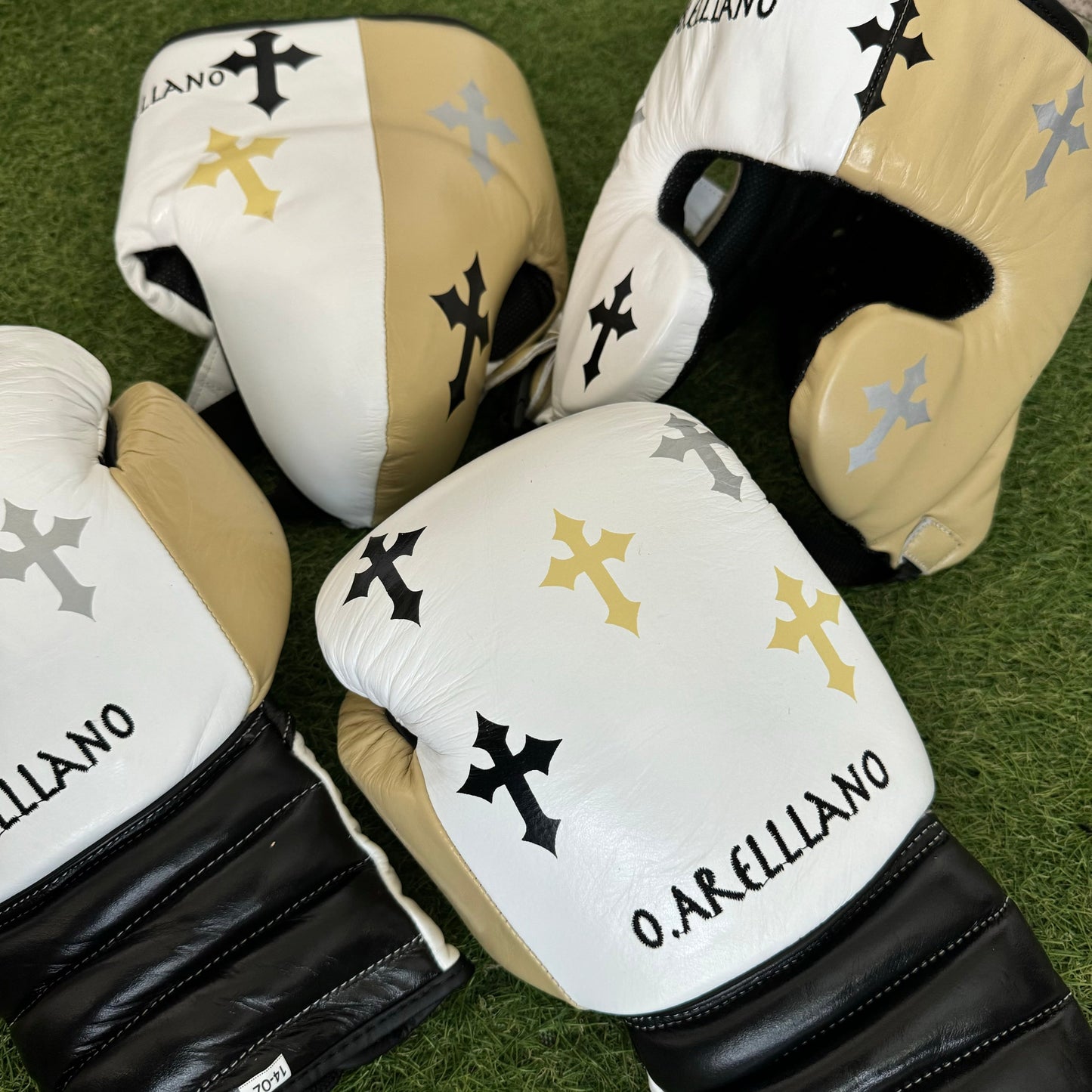 WHT BLK CREAM | CRUCIFIX | SPARRING SET | 100% LEATHER