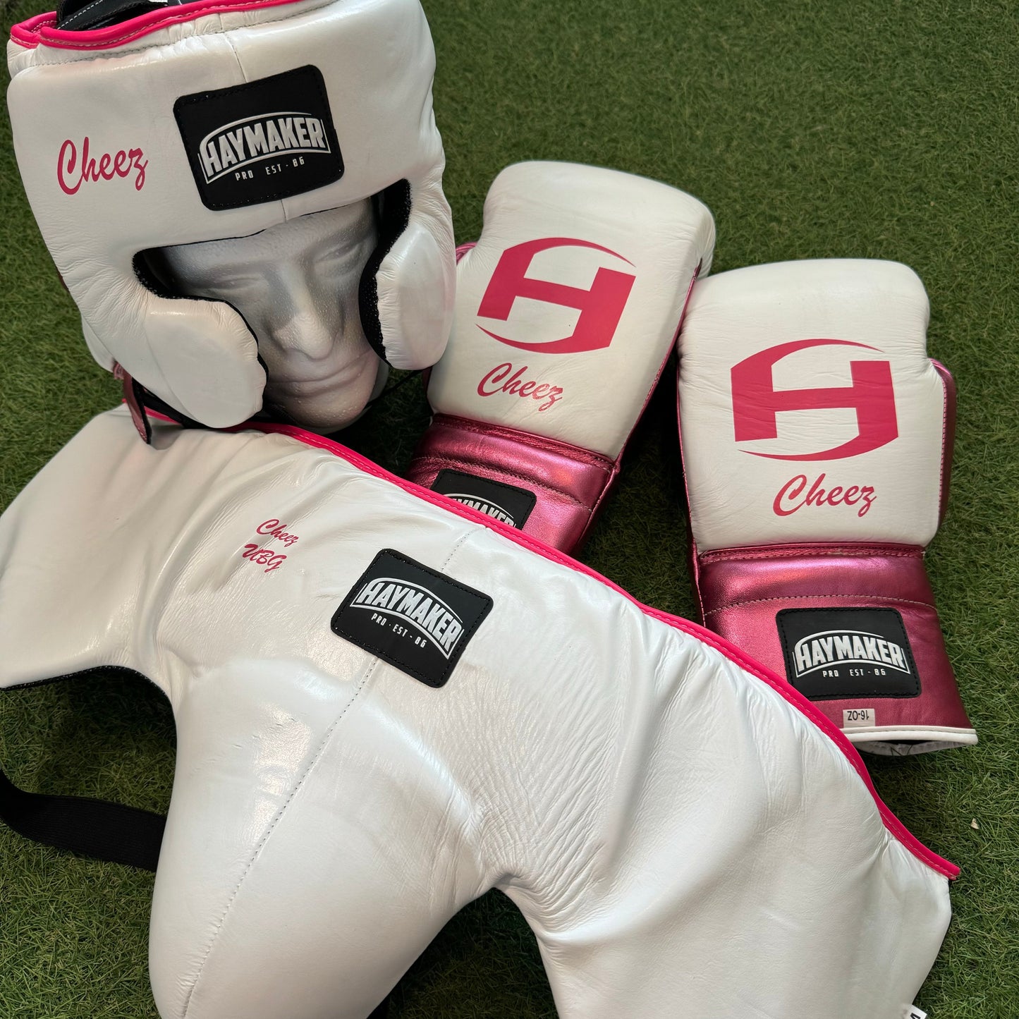 WHITE WITH PINK TRIM | SPARRING SET | 100% LEATHER