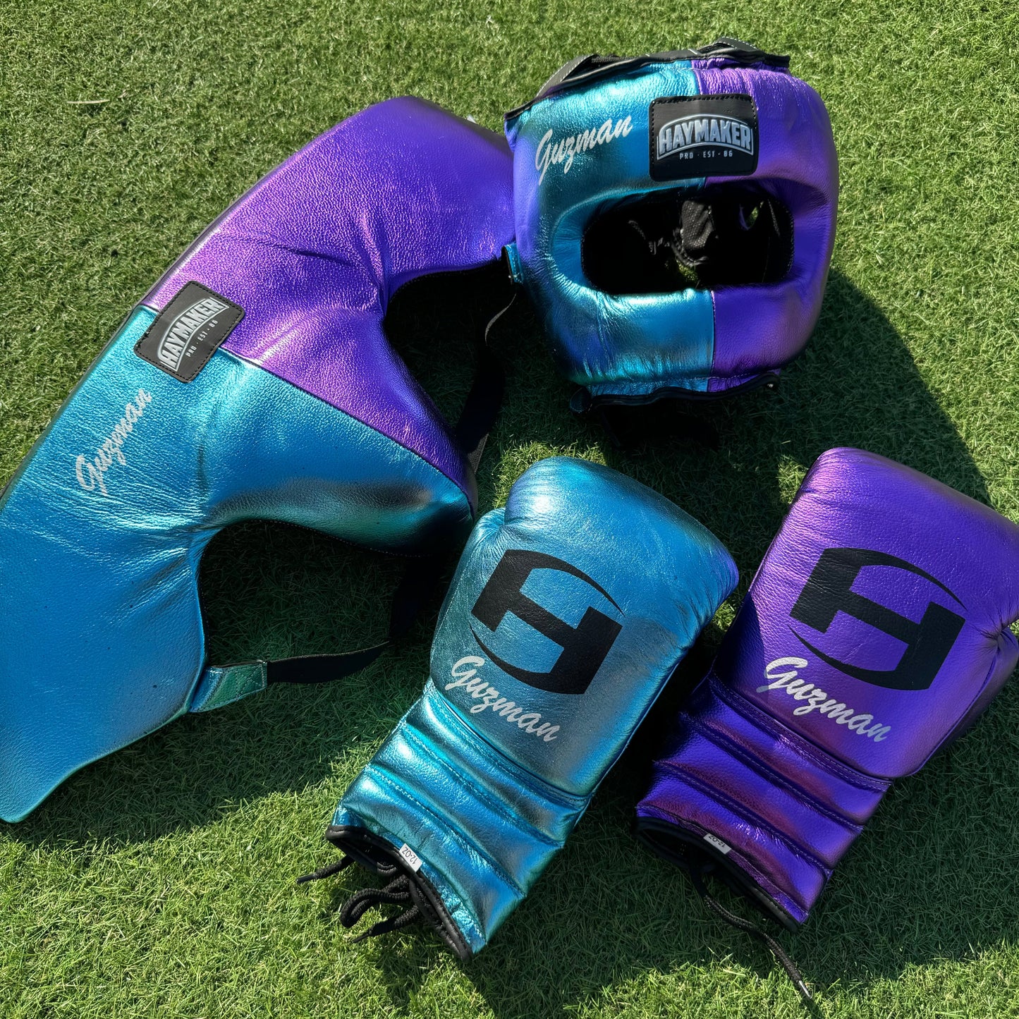 METALLIC TEAL & PURPLE | BOXING GLOVES & SPARRING SET 100% LEATHER