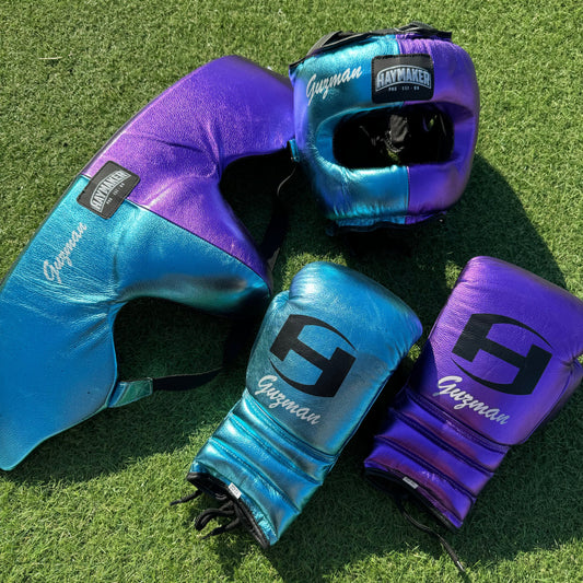 METALLIC TEAL & PURPLE | BOXING GLOVES & SPARRING SET 100% LEATHER