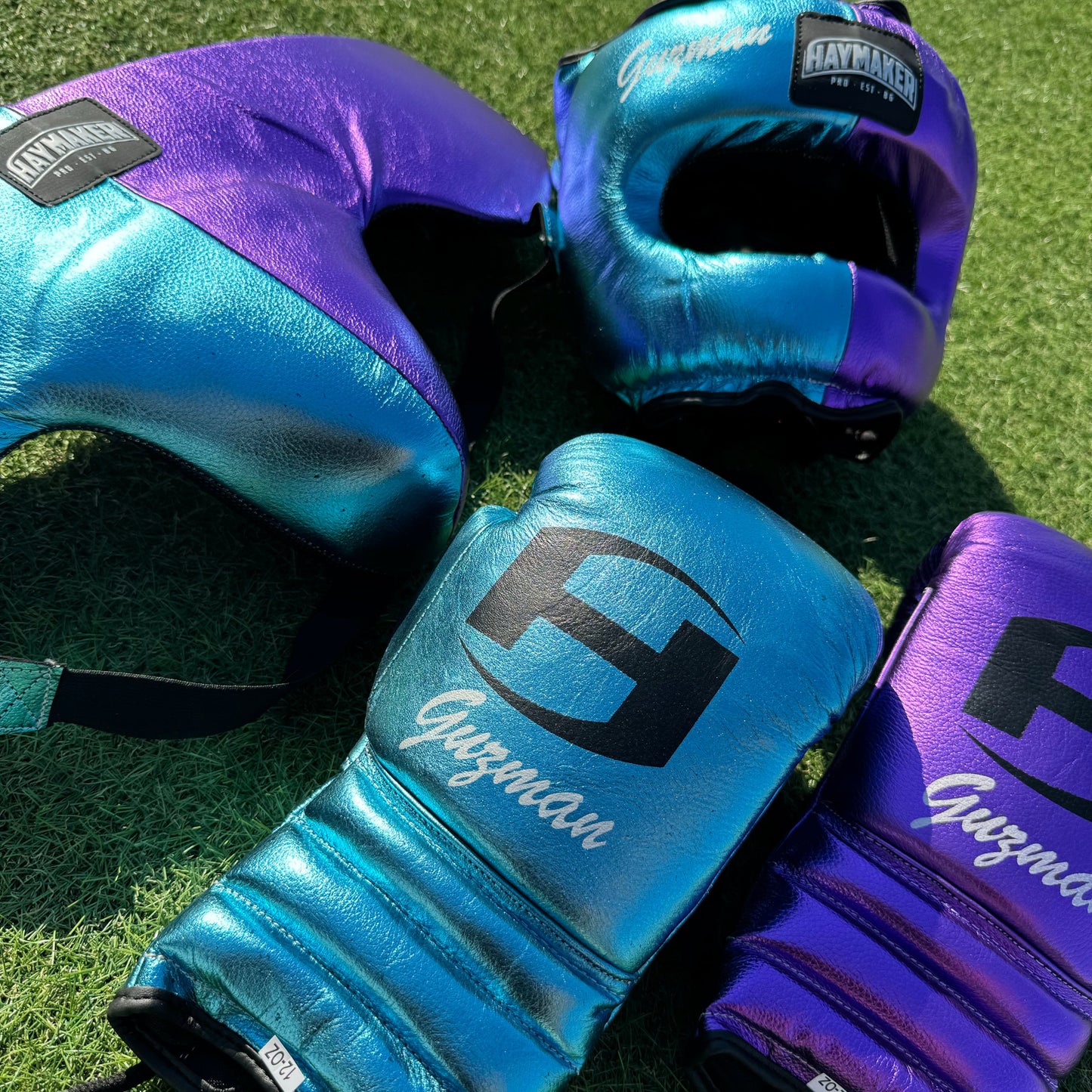 METALLIC TEAL & PURPLE | BOXING GLOVES & SPARRING SET 100% LEATHER