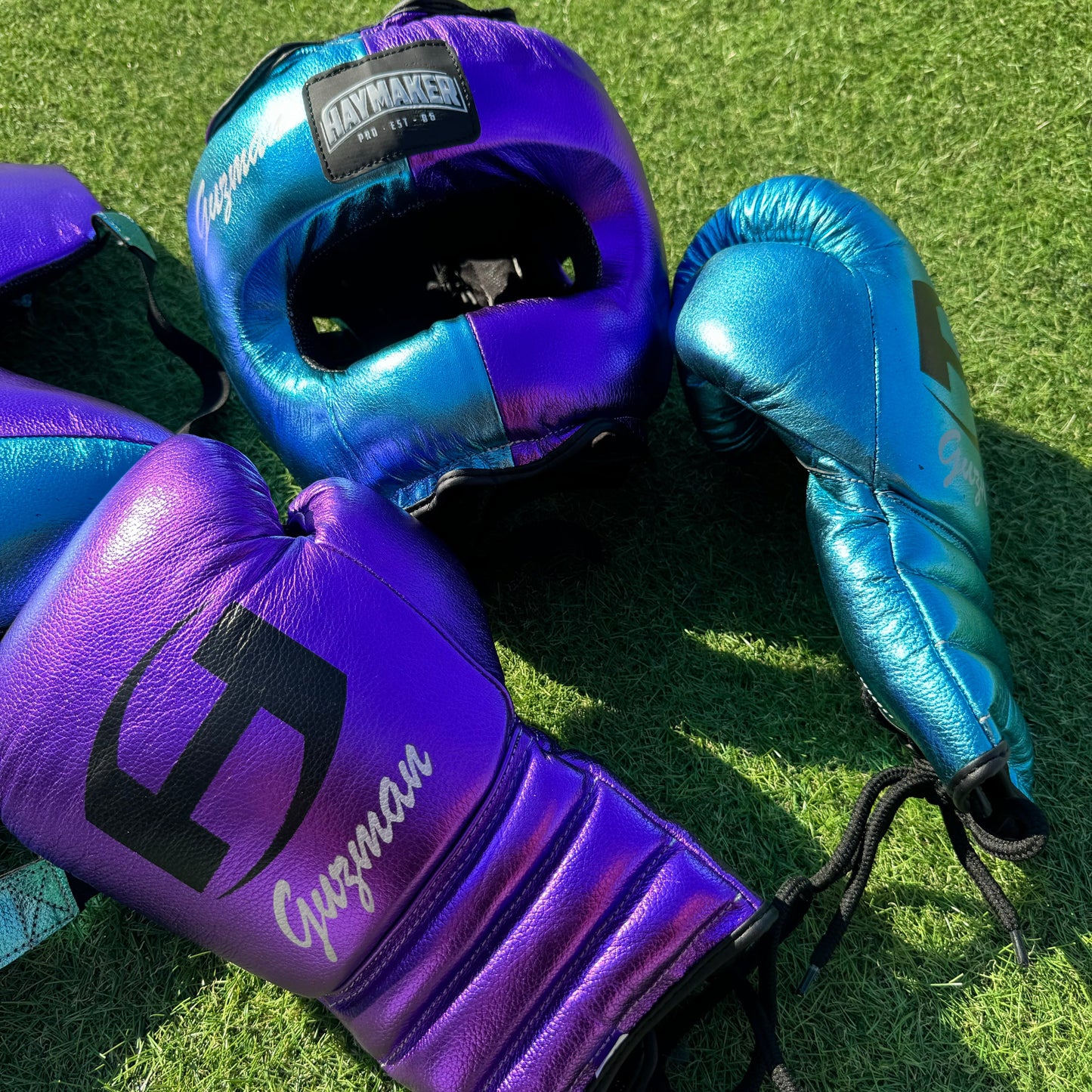 METALLIC TEAL & PURPLE | BOXING GLOVES & SPARRING SET 100% LEATHER