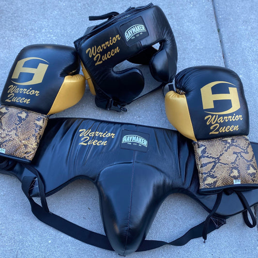 BLACK W/ SNAKE PRINT | BOXING SPARRING SET | 100% LEATHER