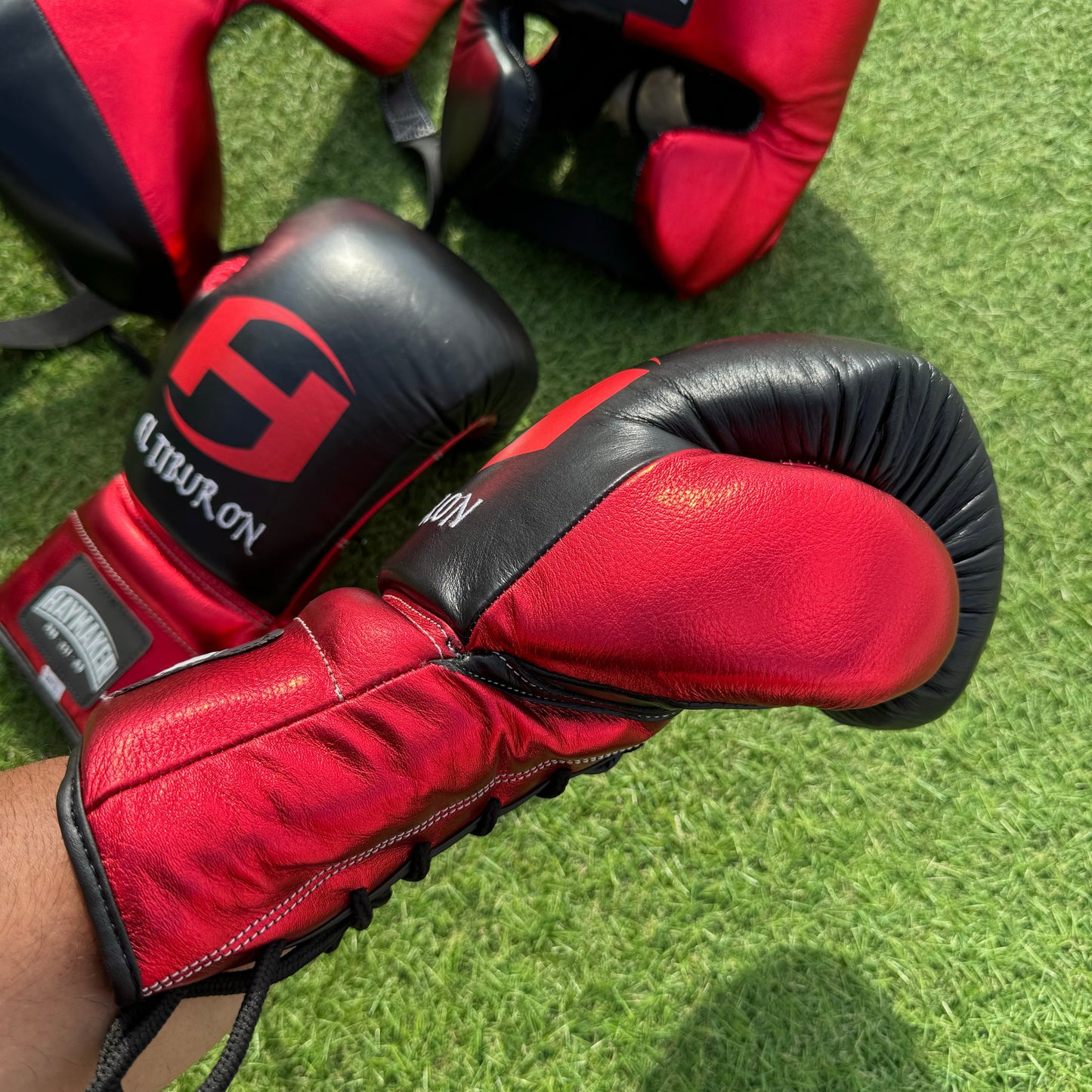 METALLIC RED & BLACK | BOXING GLOVES & SPARRING SET 100% LEATHER
