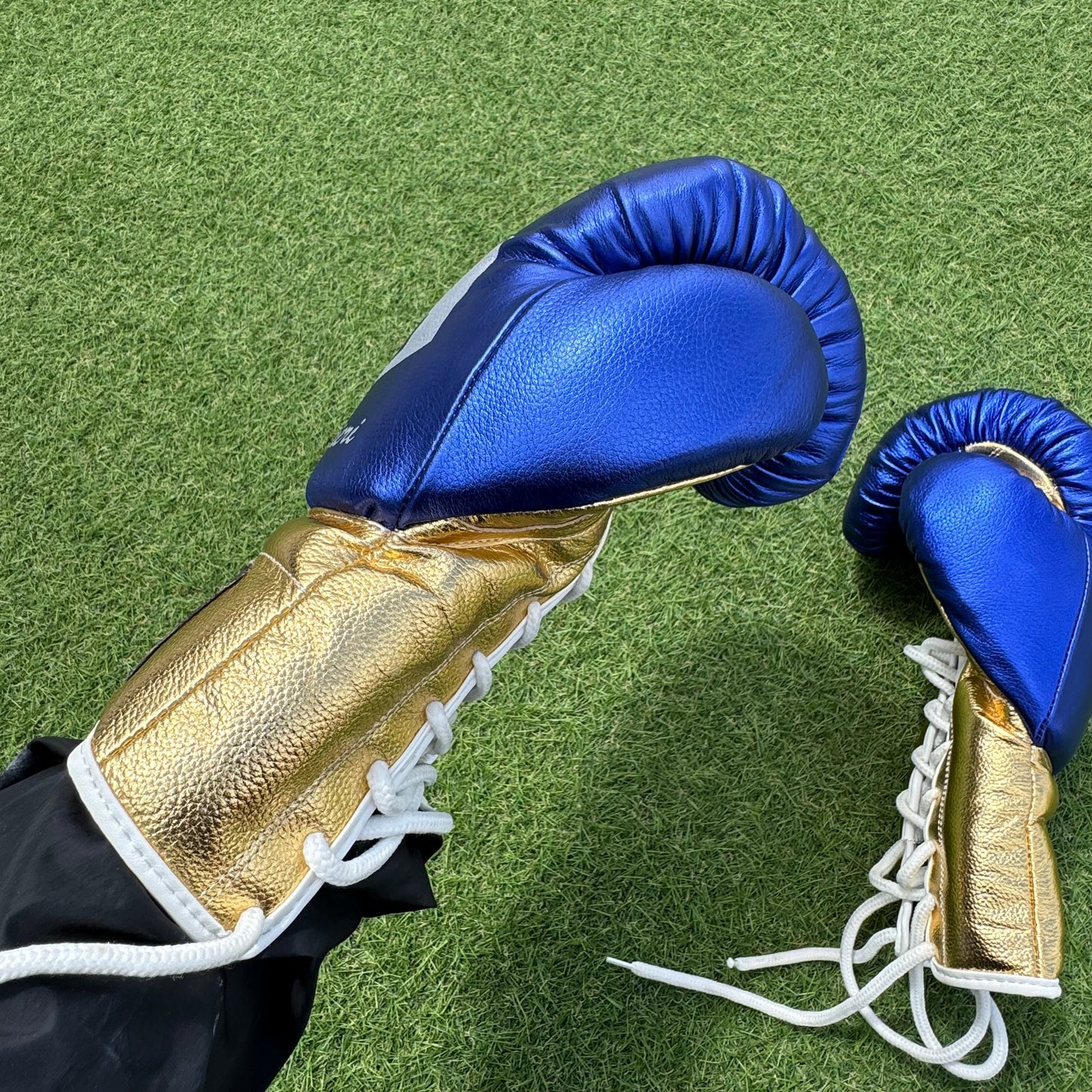 METALLIC BLUE GOLD | PRO ELITE GLOVES 100% LEATHER