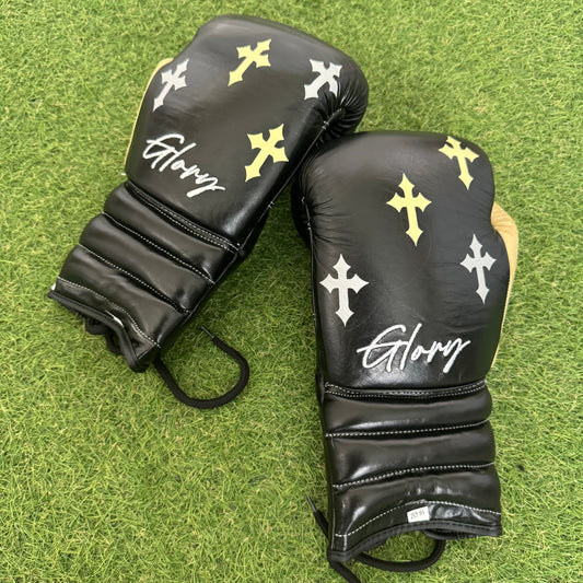 HM CRUCIFIX CREAM, BLACK & SILVER | PRO ELITE GLOVES 100% LEATHER
