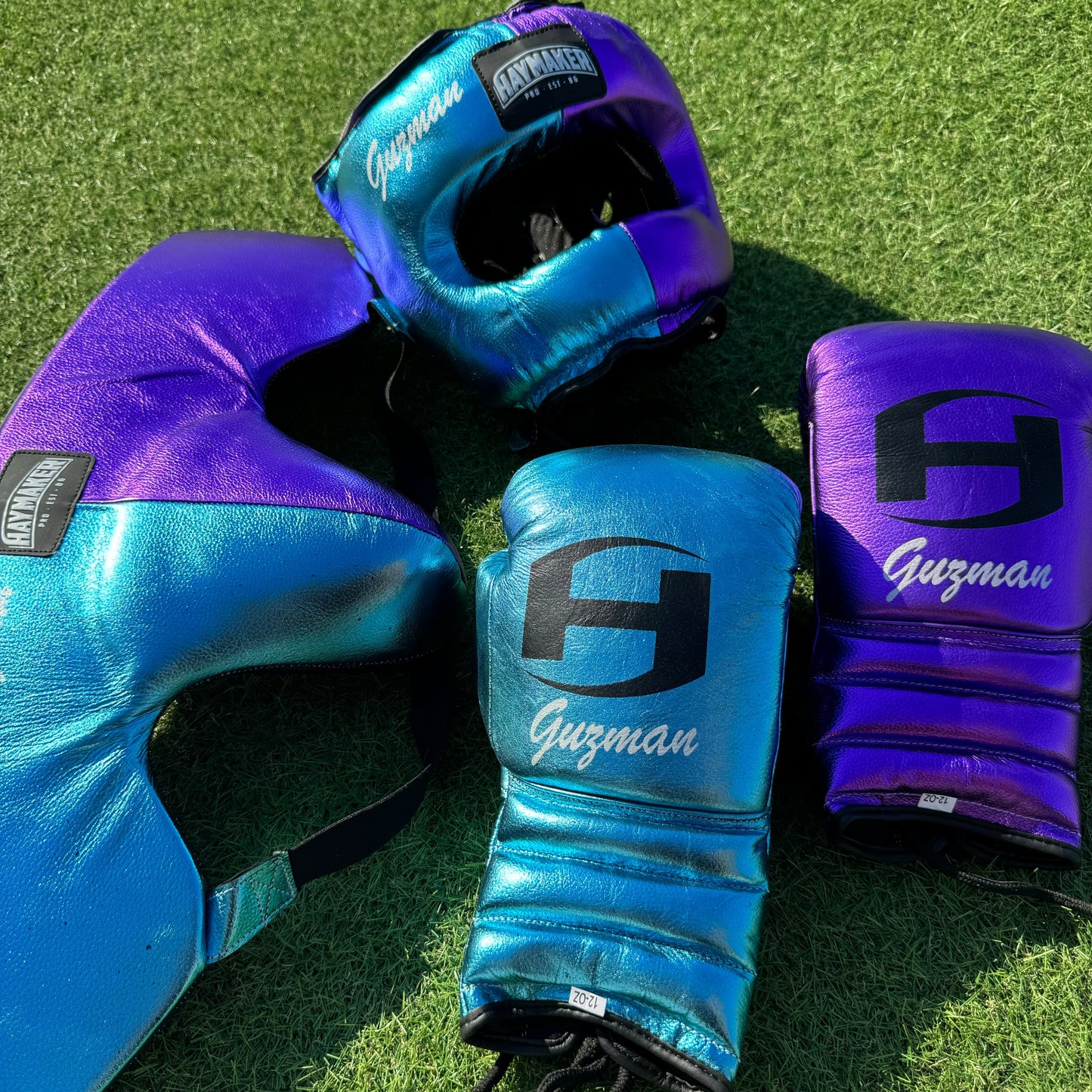 METALLIC TEAL & PURPLE | BOXING GLOVES & SPARRING SET 100% LEATHER