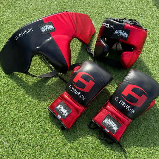 METALLIC RED & BLACK | BOXING GLOVES & SPARRING SET 100% LEATHER