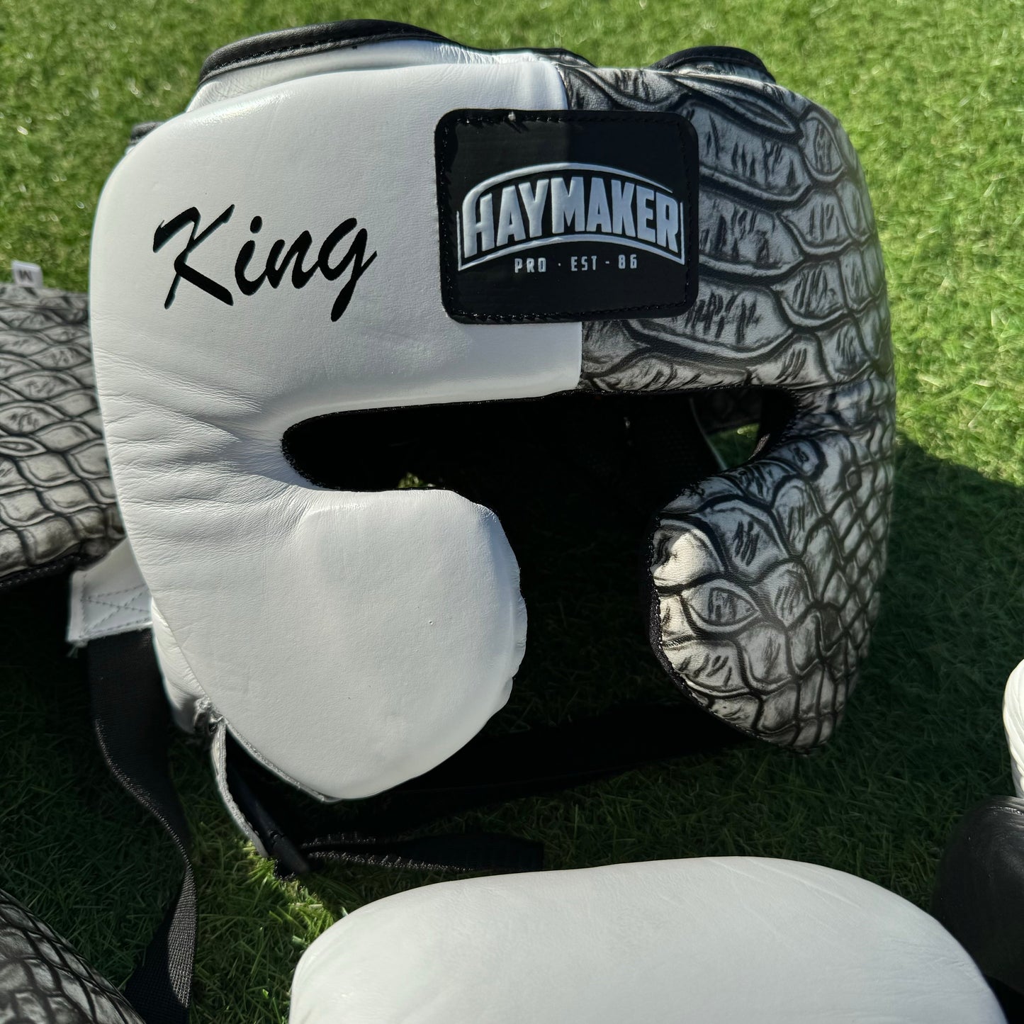 WHITE W/ CROCK PRINT | SPARRING SET | 100% LEATHER