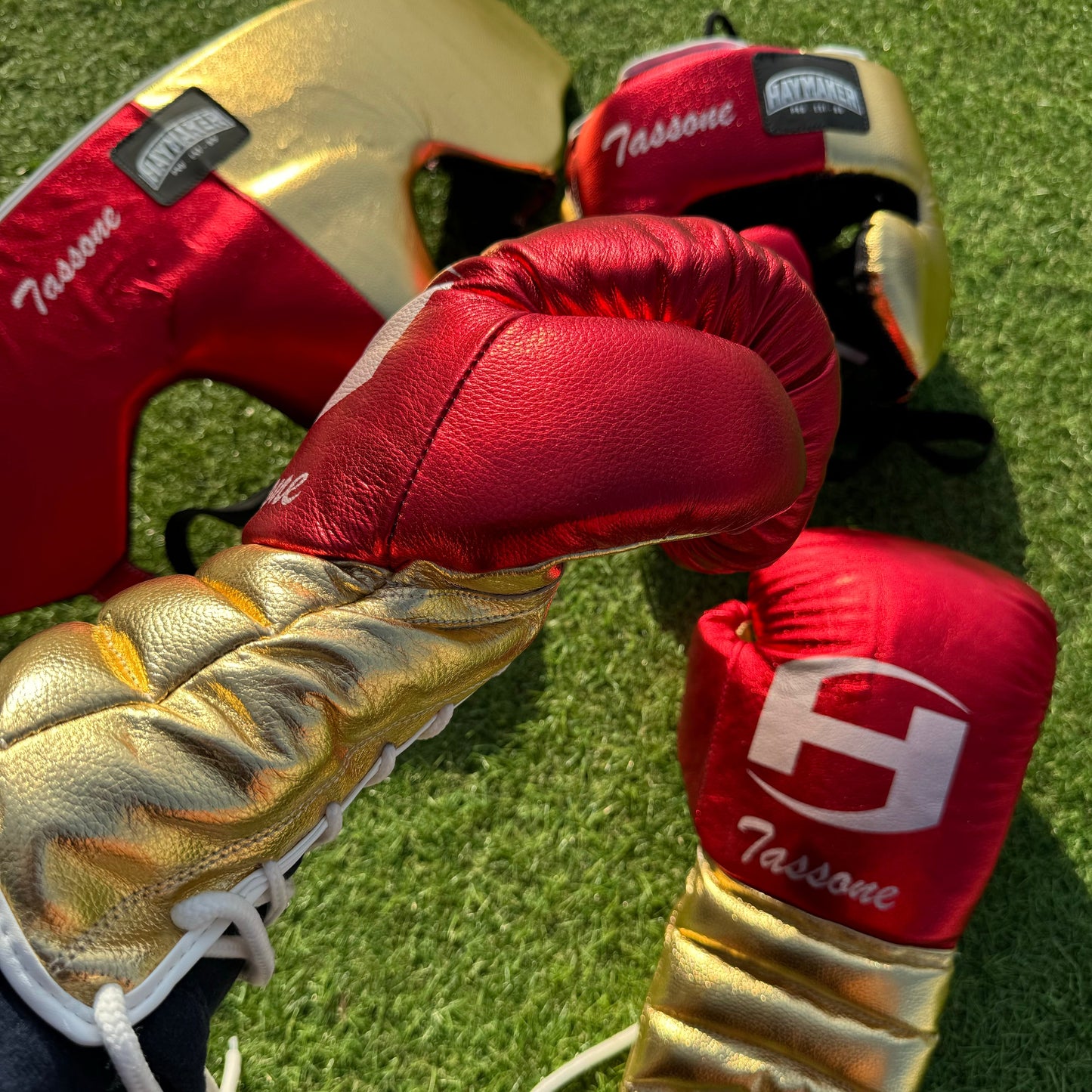 METALLIC RED & GOLD | BOXING GLOVES & SPARRING SET 100% LEATHER