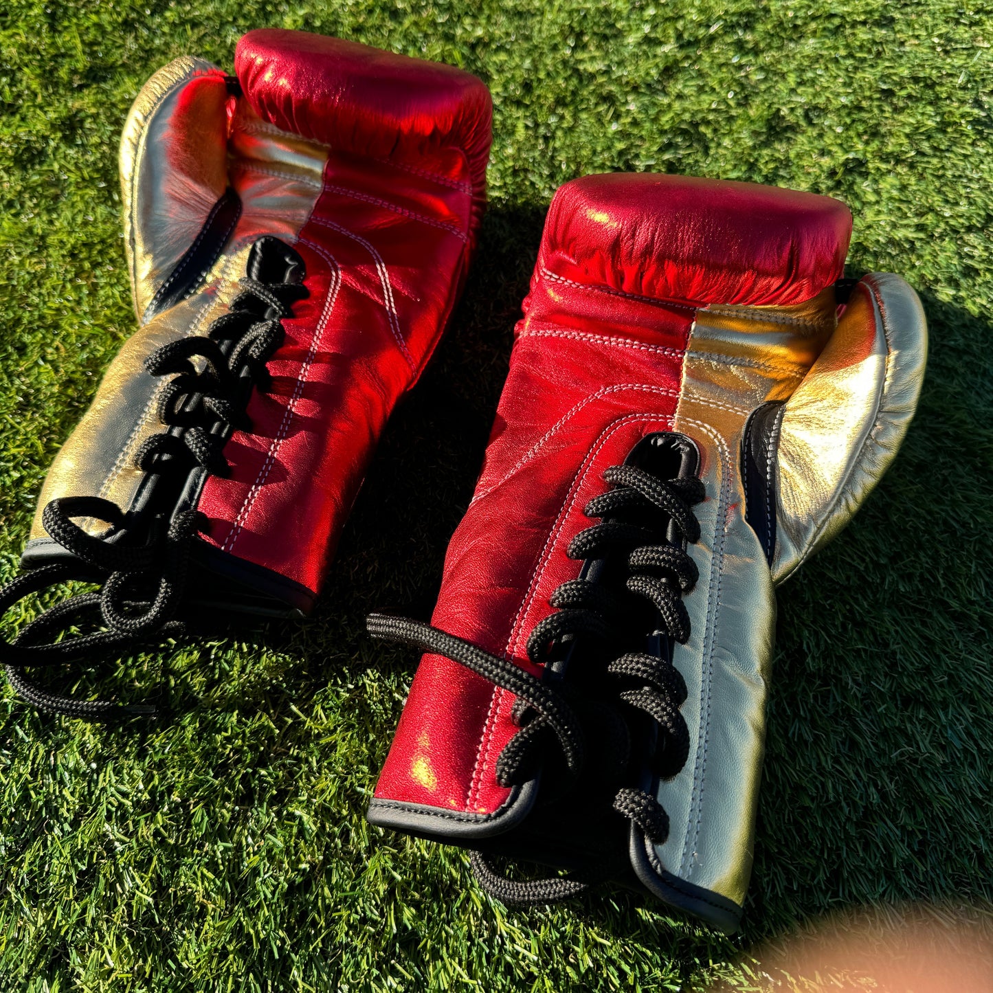 METALLIC RED & GOLD | PRO ELITE GLOVES 100% LEATHER